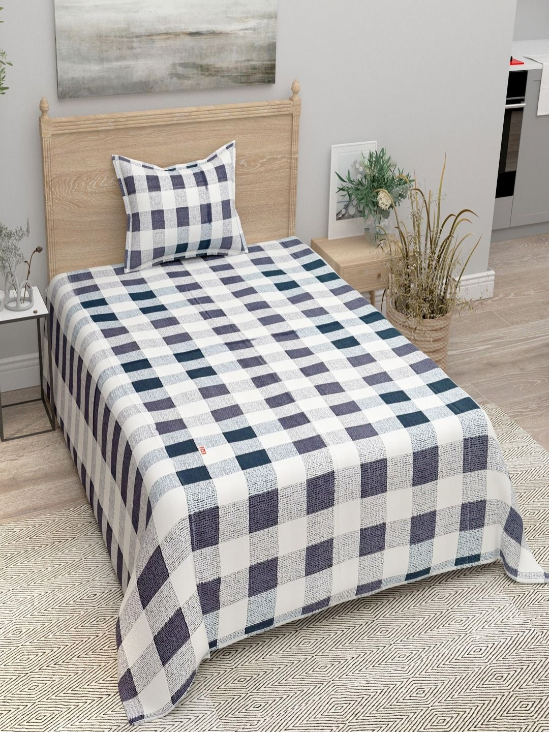 

Bombay Spreads Grey Geometric 144 TC Pure Cotton Single Bedsheet With 1 Pillow Cover