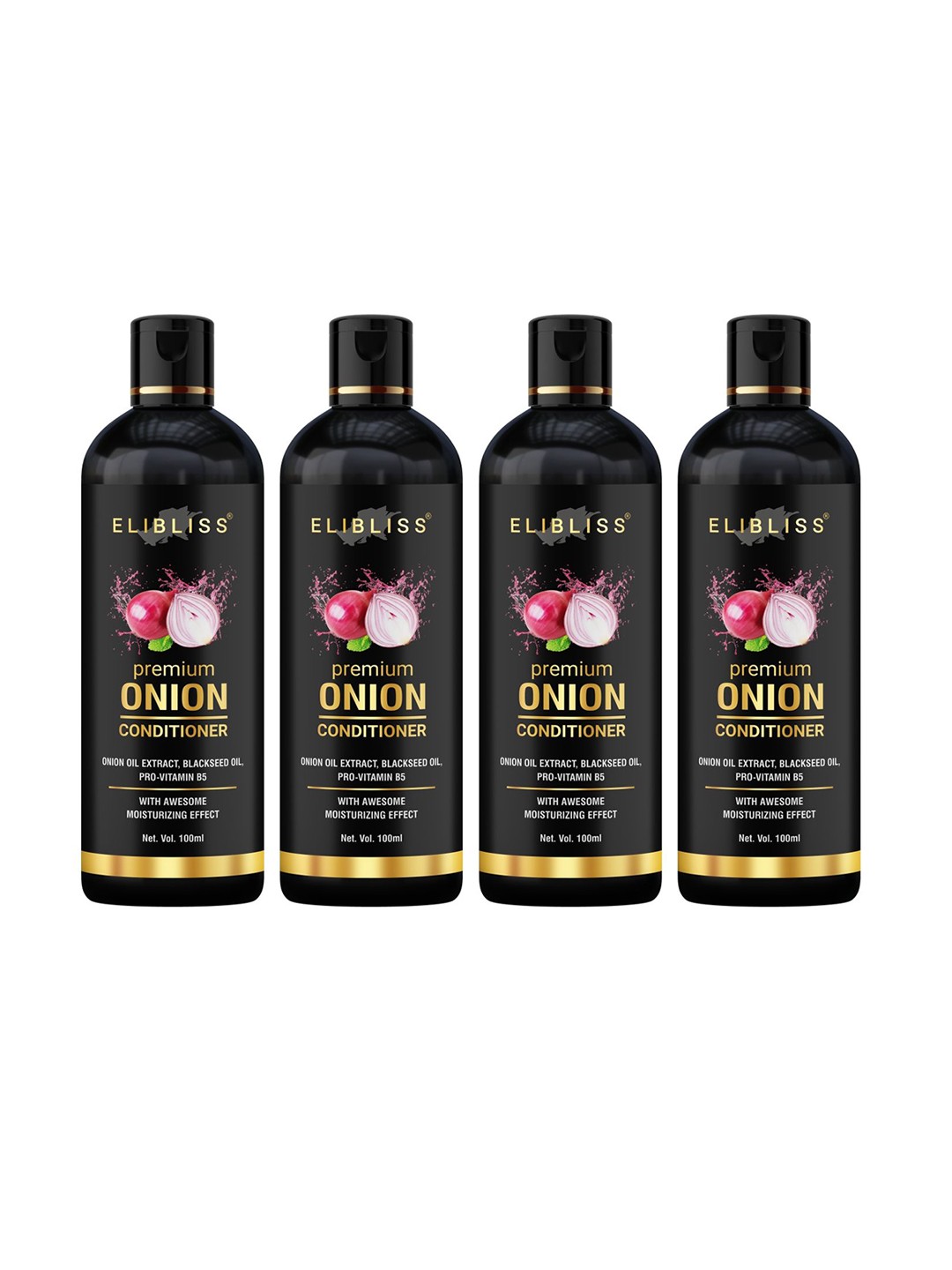 

ELIBLISS Set Of 4 Premium Onion Conditioner With Pro Vitamin B5- 100 ml Each, Black