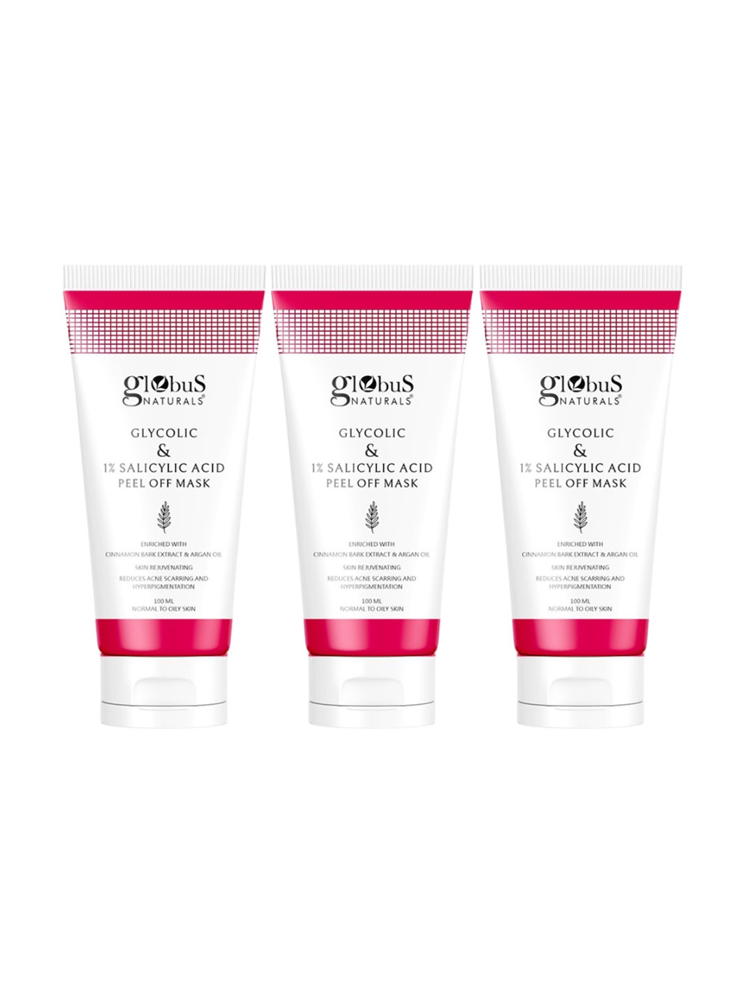 

Globus naturals Set Of 3 Glycolic & 1% Salicylic Acid Anti Acne Peel Off Mask- 100g Each, Na