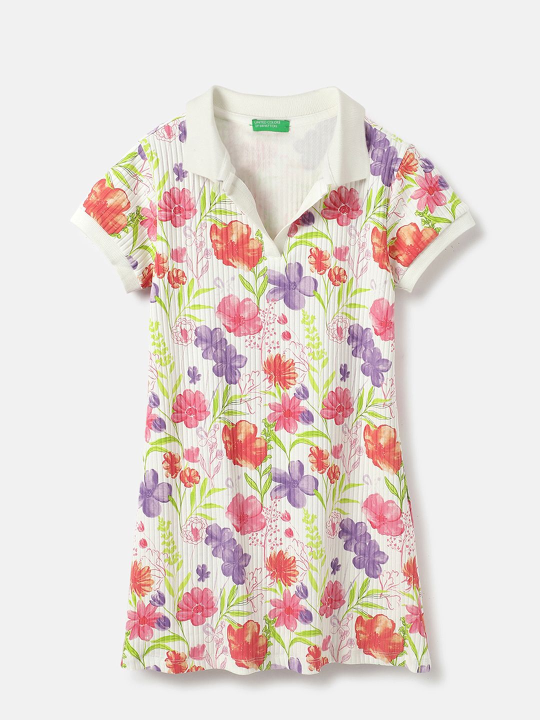 

United Colors of Benetton Girls Floral Print A-Line Dress, White