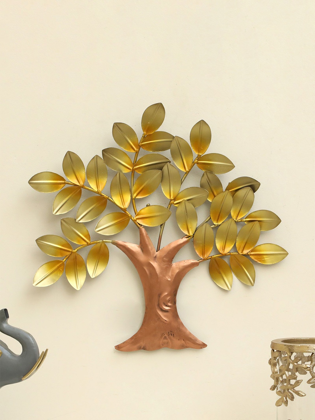 

vedas Gold Toned & Brown Metal Tree Wall Decor