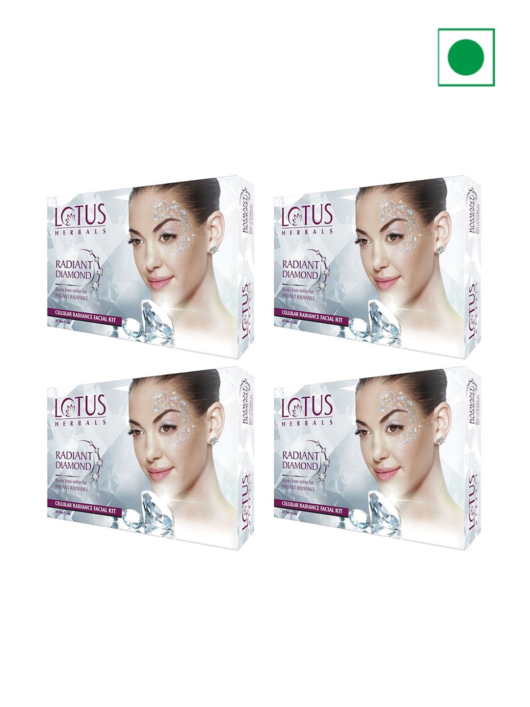 

Lotus Herbals Set Of 4 Radiant Diamond Cellular Radiance Facial Kit- 37g Each, White