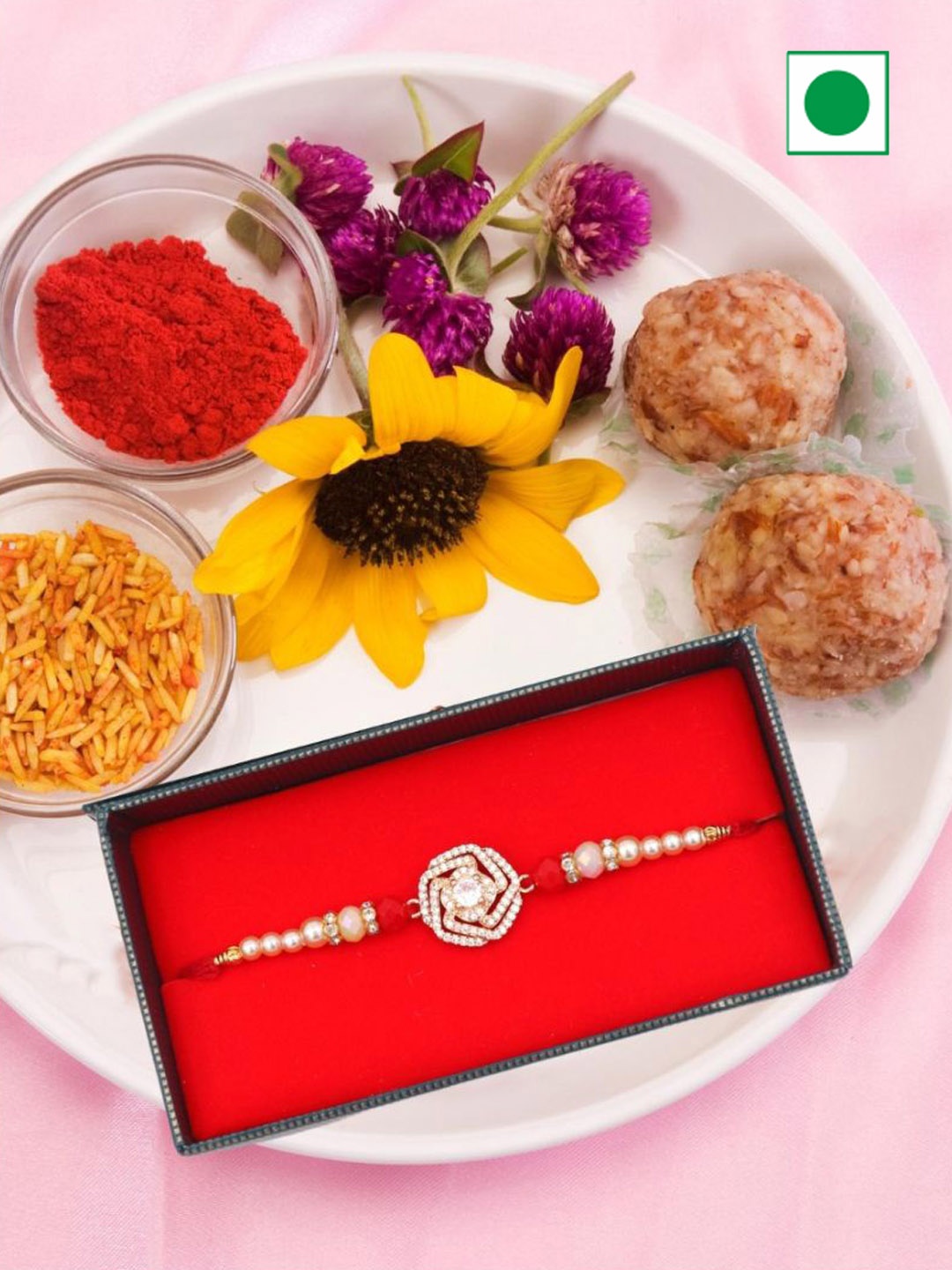 

YOUSTYLO 2-Pcs Rakhi With Roli Chawal & Card, Red