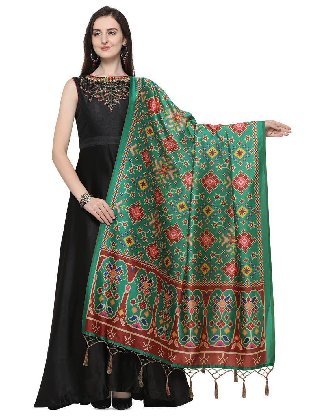 

Kaizen TEXO FAB Ethnic Motifs Printed Assam Silk Dupatta, Green