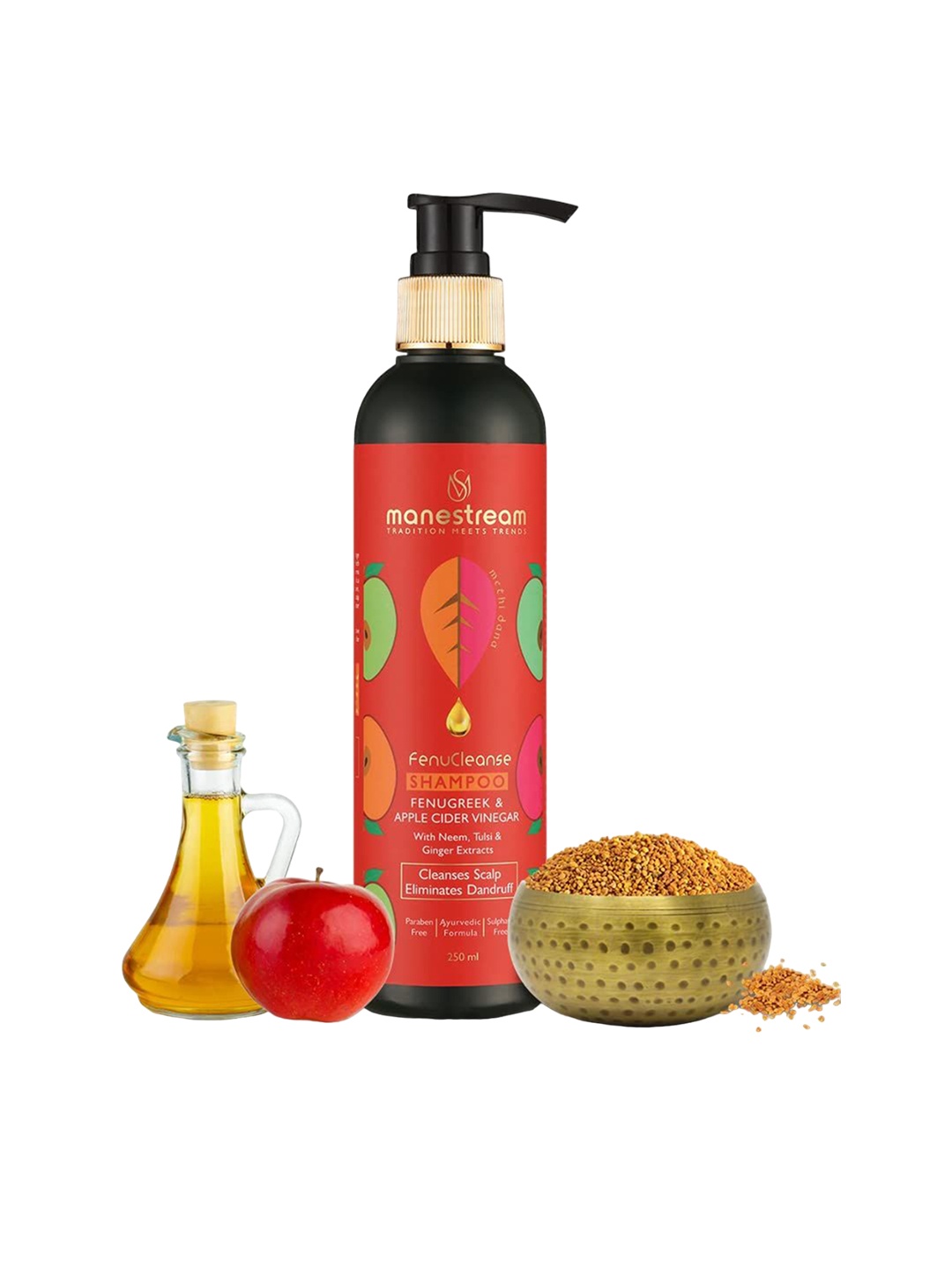 

Manestream Fenucleanse Ayurvedic Anti Dandruff Shampoo with Apple Cider Vinegar- 250 ml, Red