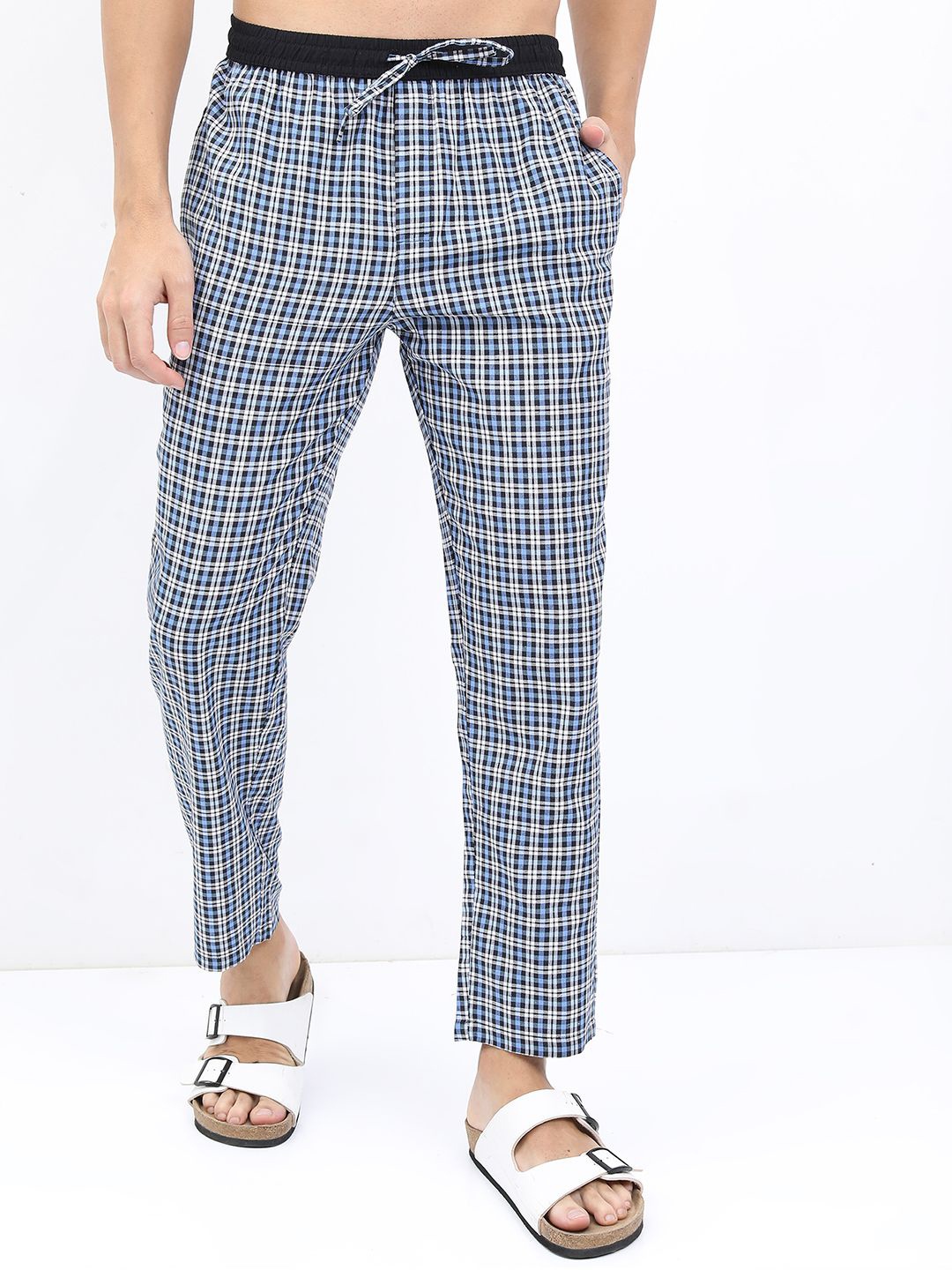 

HIGHLANDER Men Checked Lounge Pants, White