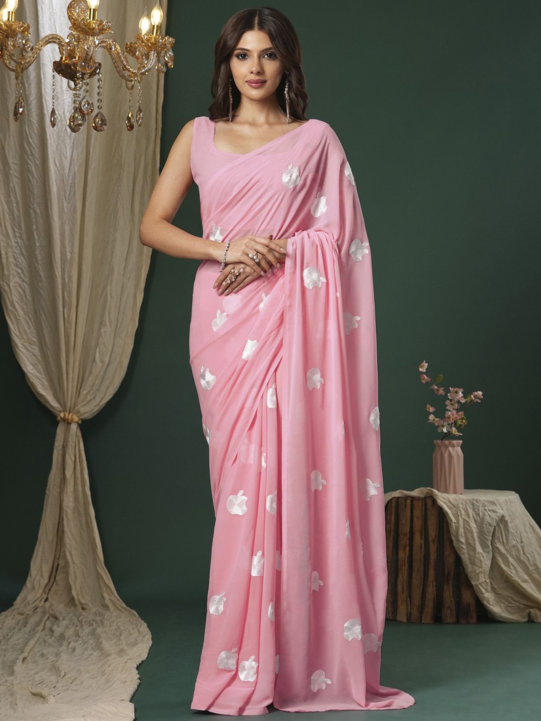 

Saree mall Floral Embroidered Sarees, Pink