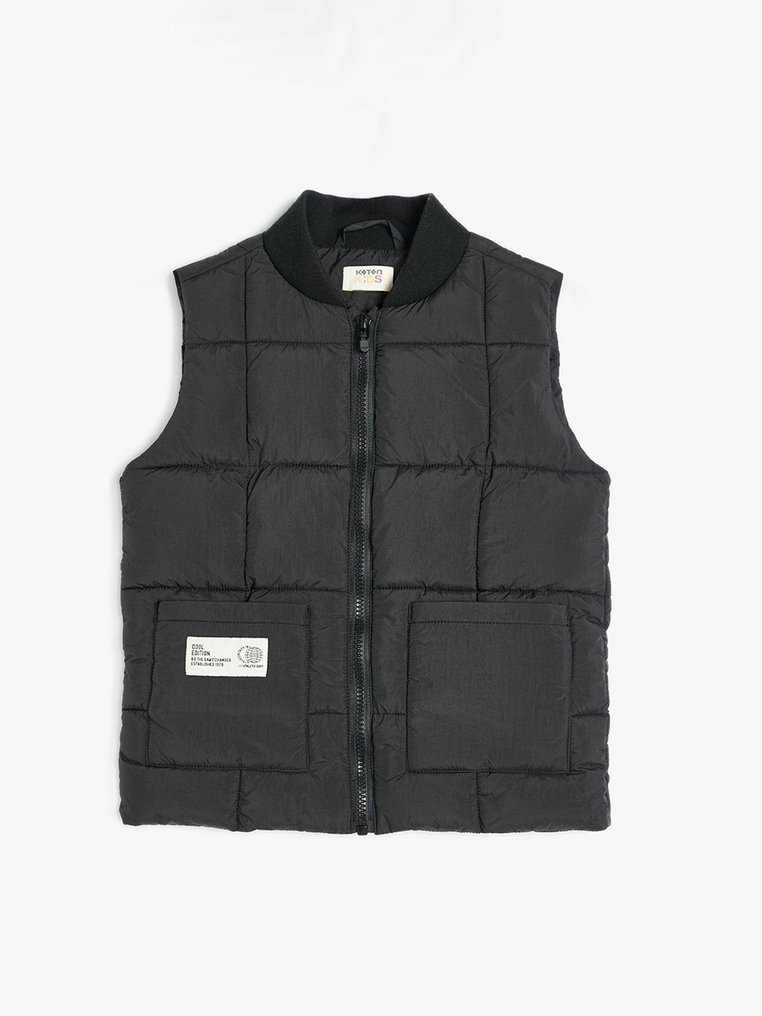 

Koton Boys Stand Collar Sleeveless Quilted Jacket, Black