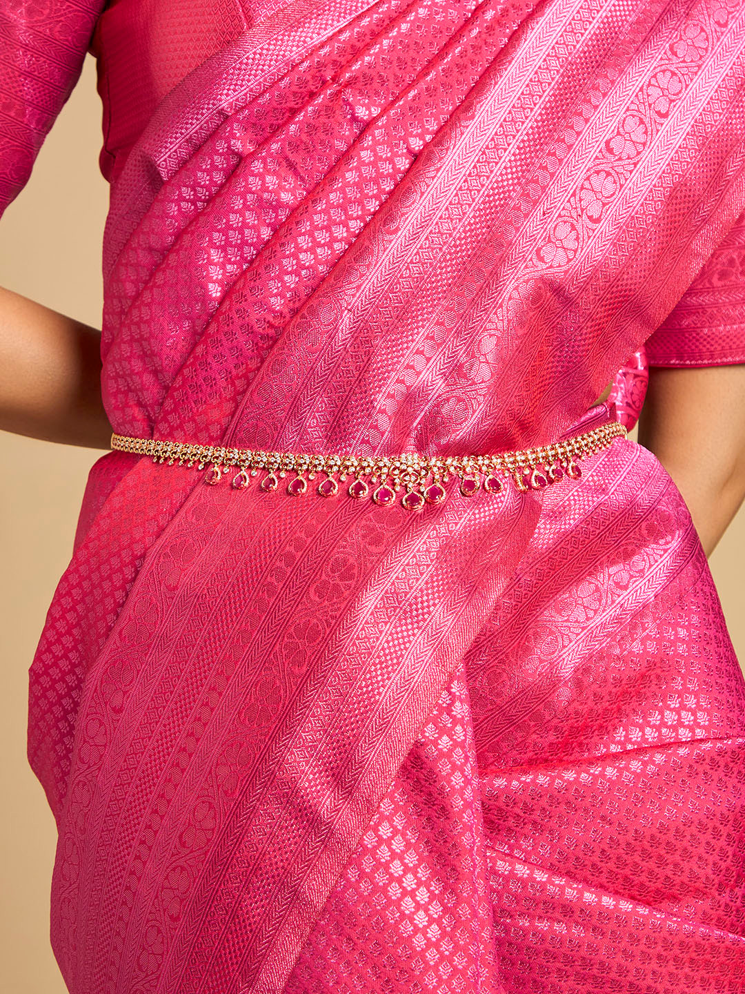 

Kushal's Fashion Jewellery Cubic Zirconia Studded Waist Chain Saree Accessories, Gold