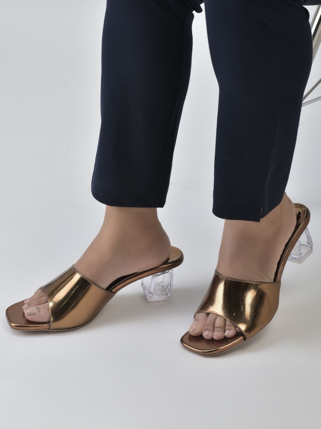 

Maysun Open Toe Synthetic Textured Block Heel Sandals, Copper
