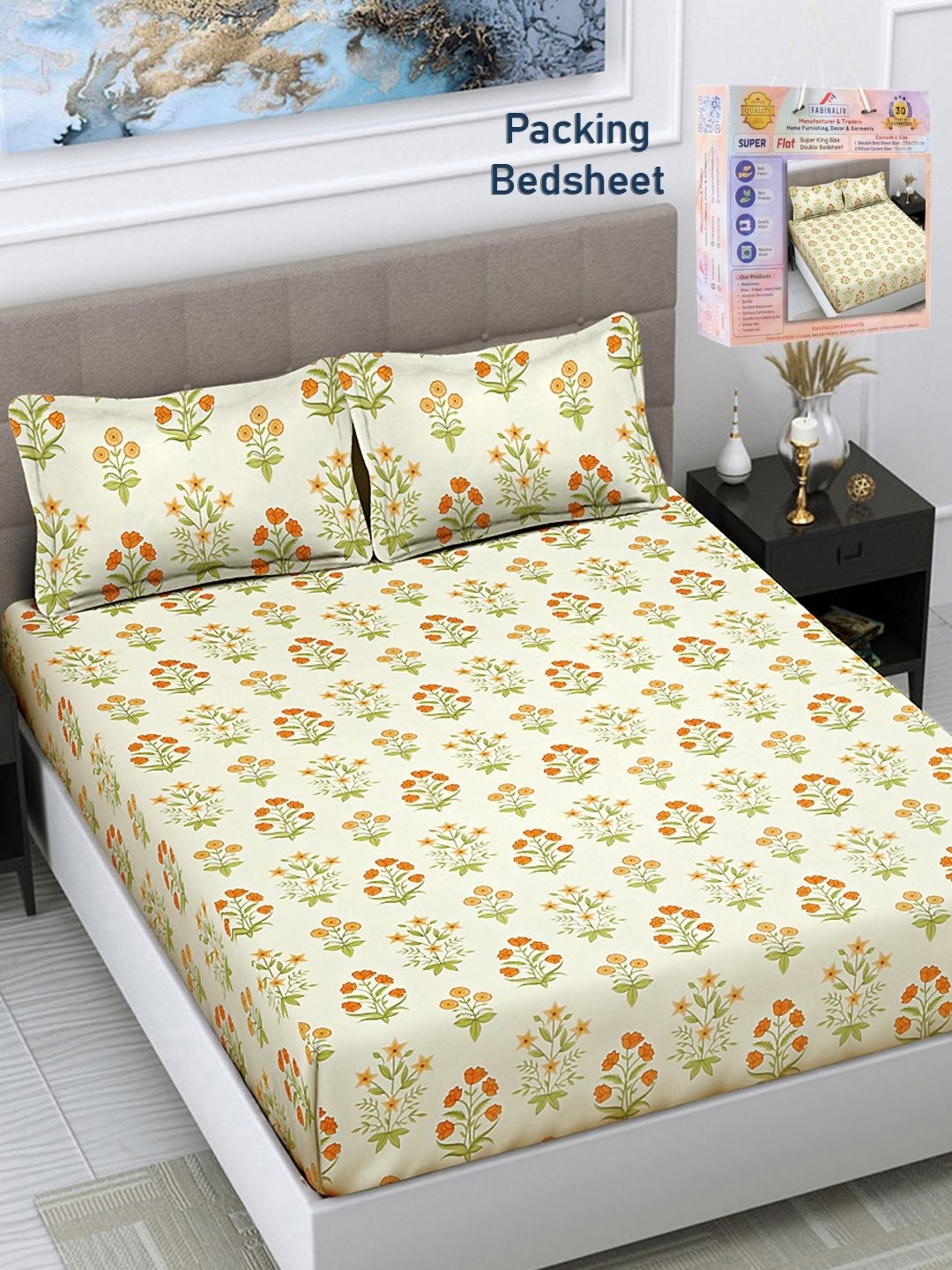 

FABINALIV Red & Green Floral 300 TC King Bedsheet With 2 Pillow Covers