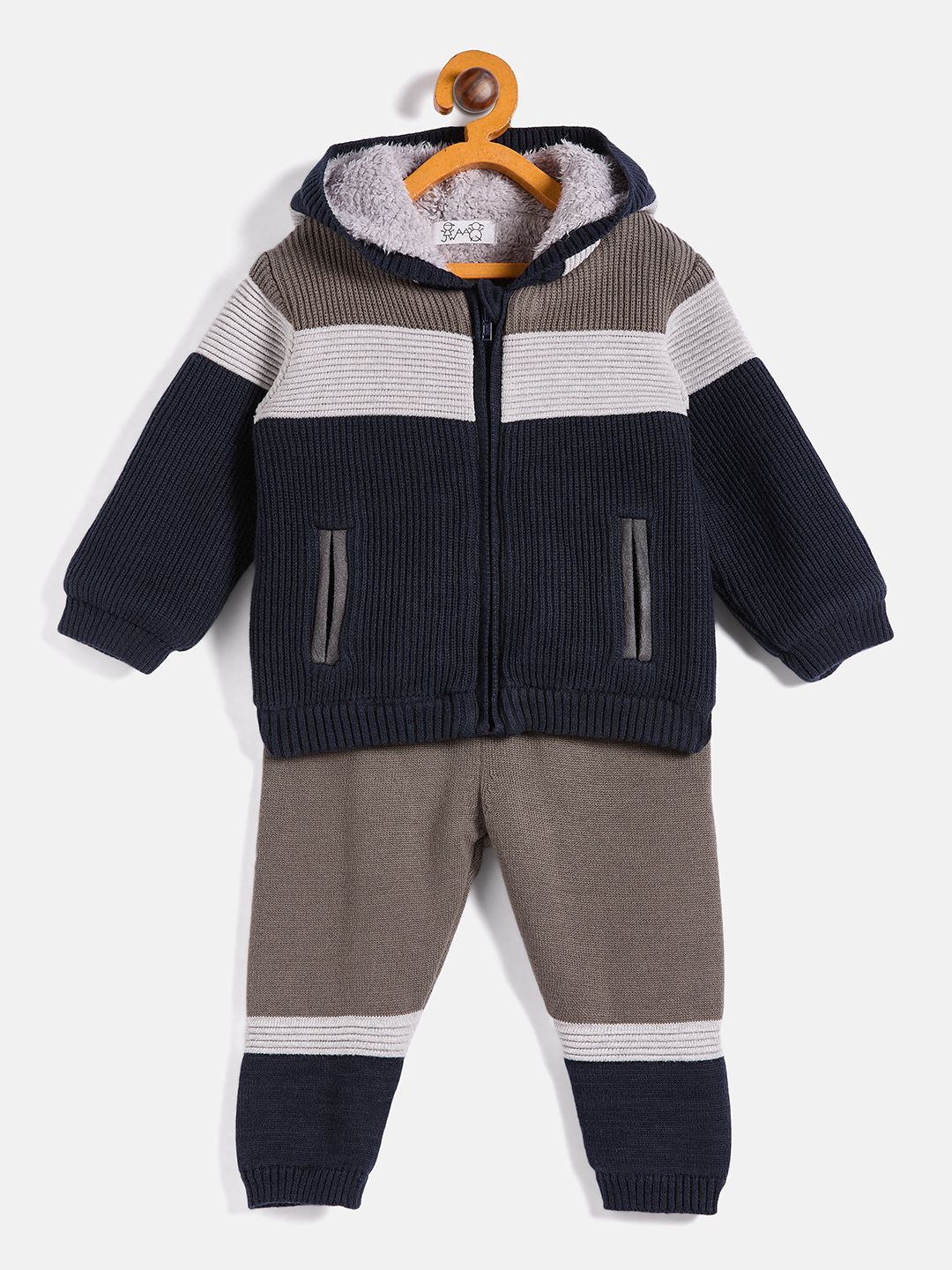 

JWAAQ Unisex Kids Colourblocked Hooded Sweatshirt With Joggers, Navy blue