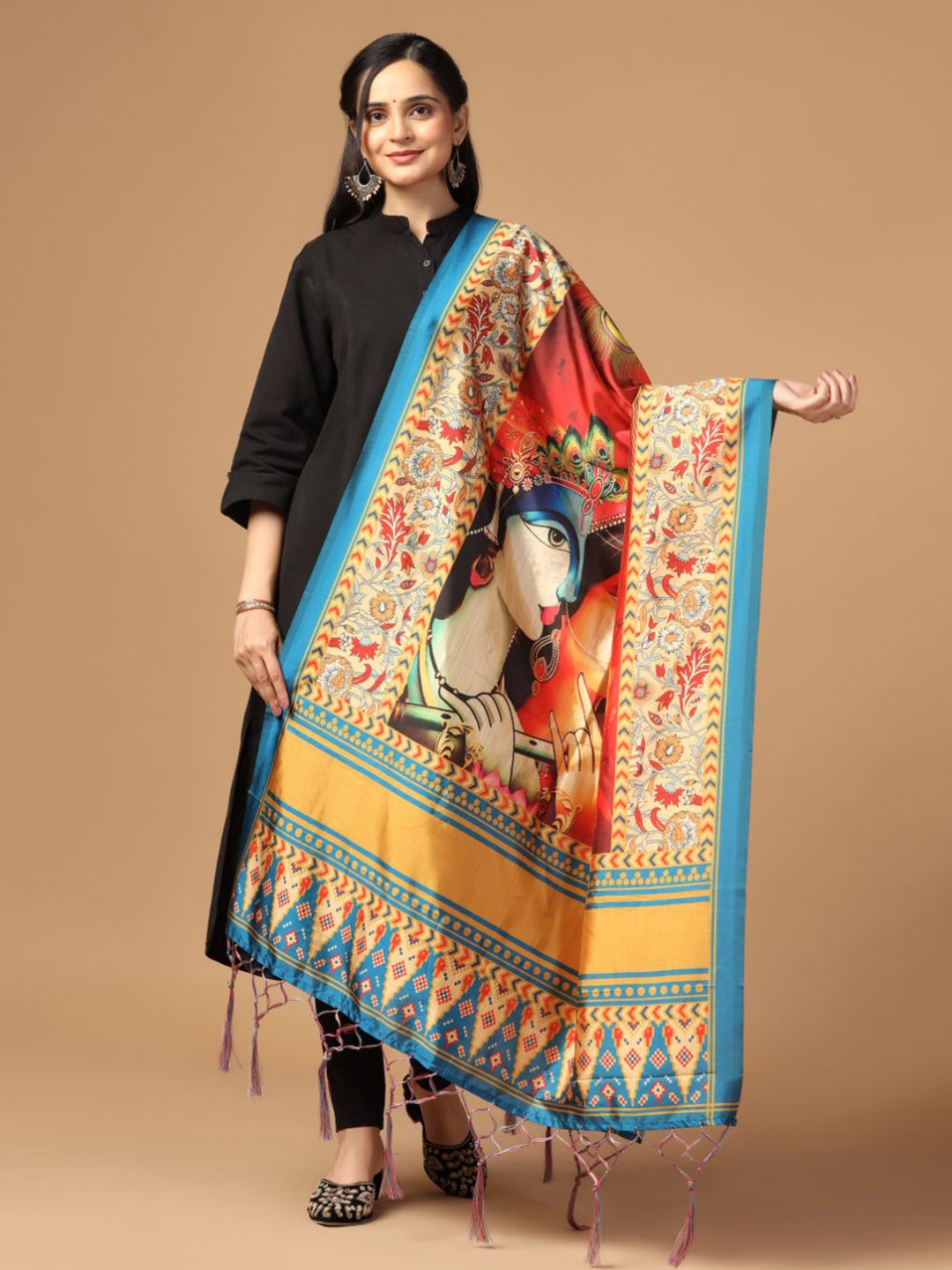 

Kaizen TEXO FAB Ethnic Motifs Printed Silk Dupatta, Red