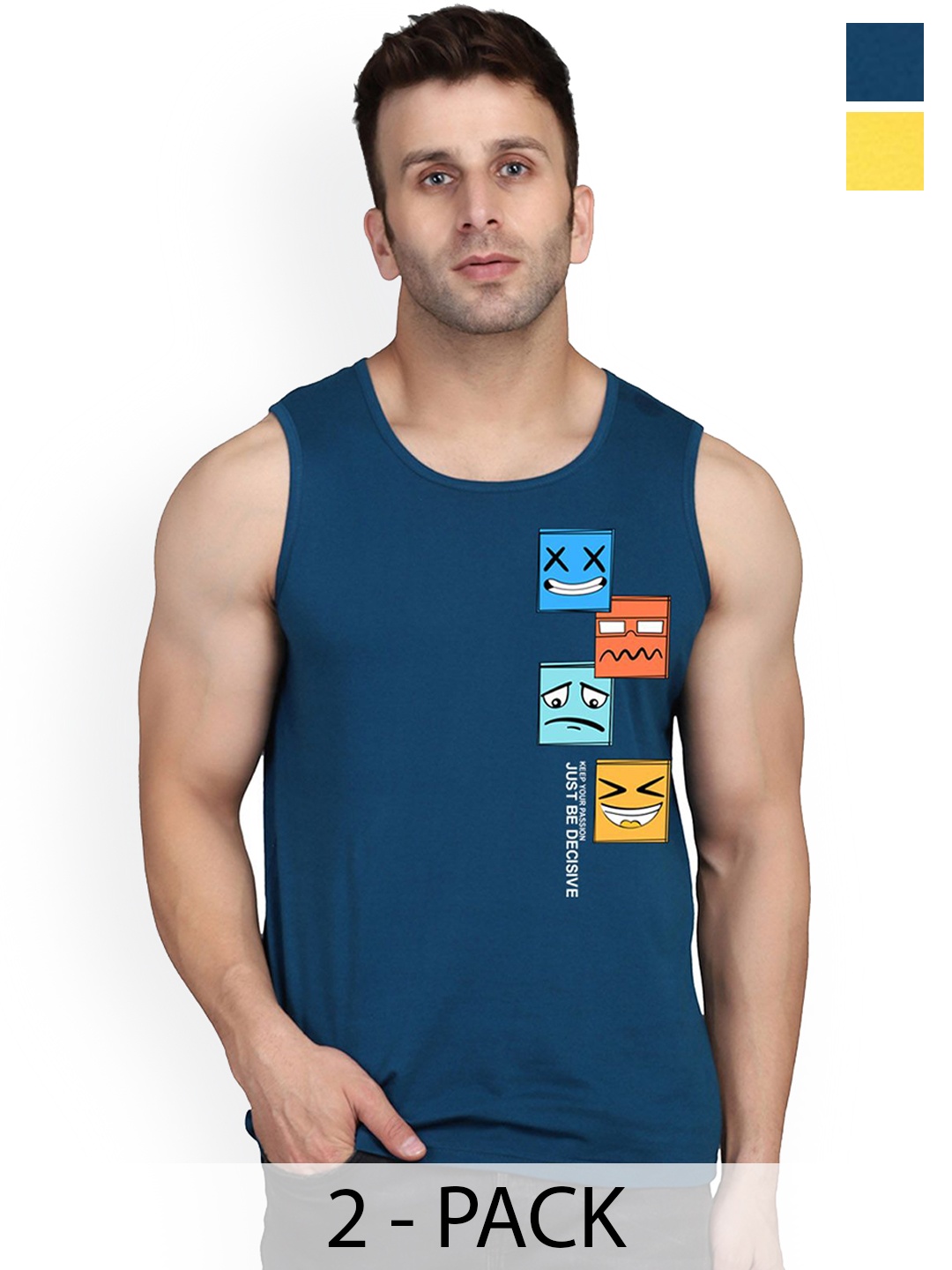 

SLOWLORIS Pack Of 2 Men Printed Innerwear Gym Vests, Yellow