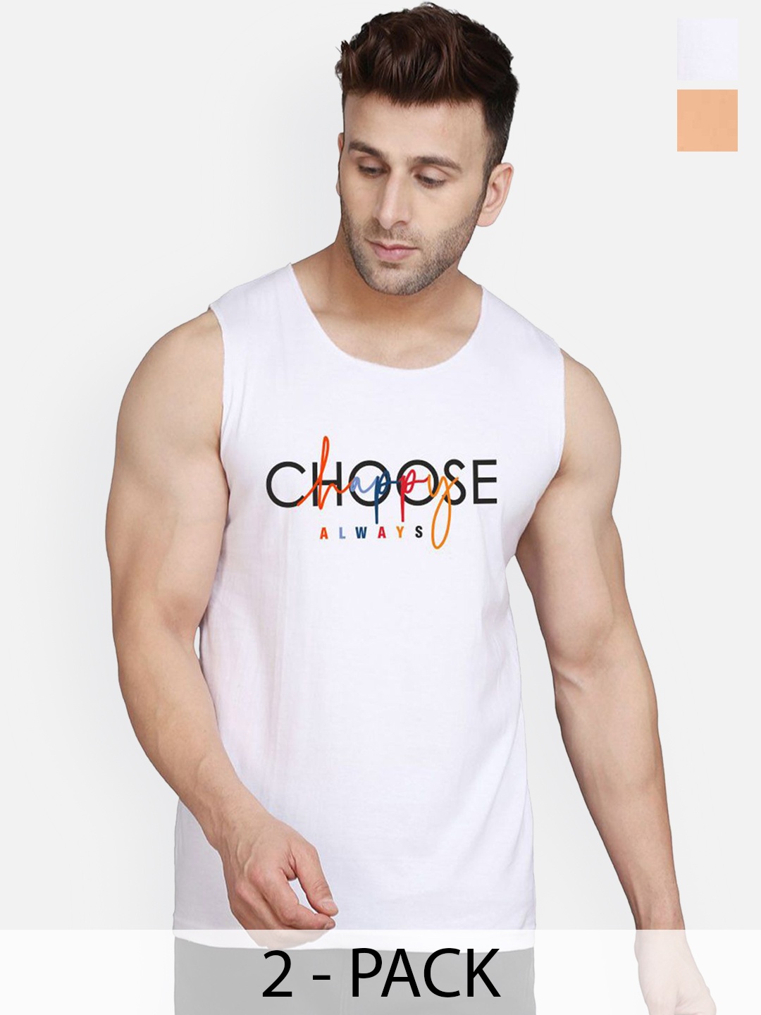 

SLOWLORIS Men2Pcs Cotton Sleeveless Innerwear Gym Vests, White