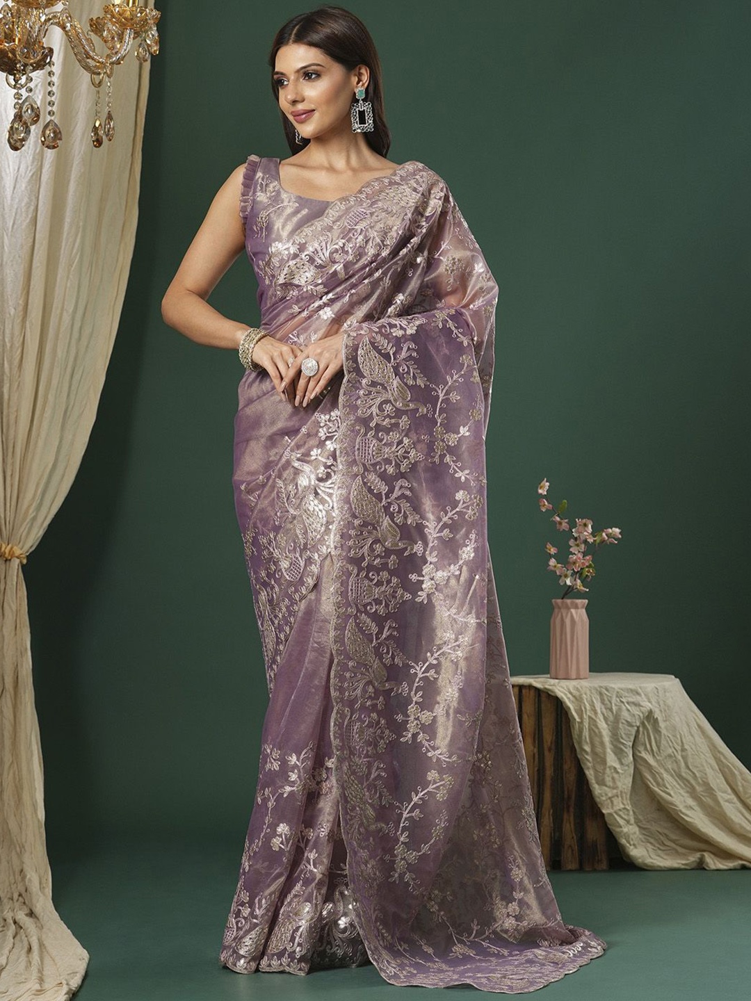 

Saree mall Embellished Gotta Patti Organza Sarees, Mauve