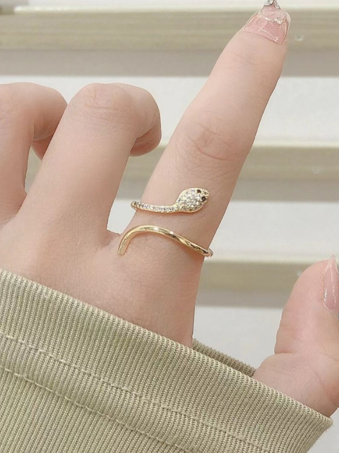 

SALTY Mini Serpent Studded Gold-Plated Stone Studded Brass Finger Ring