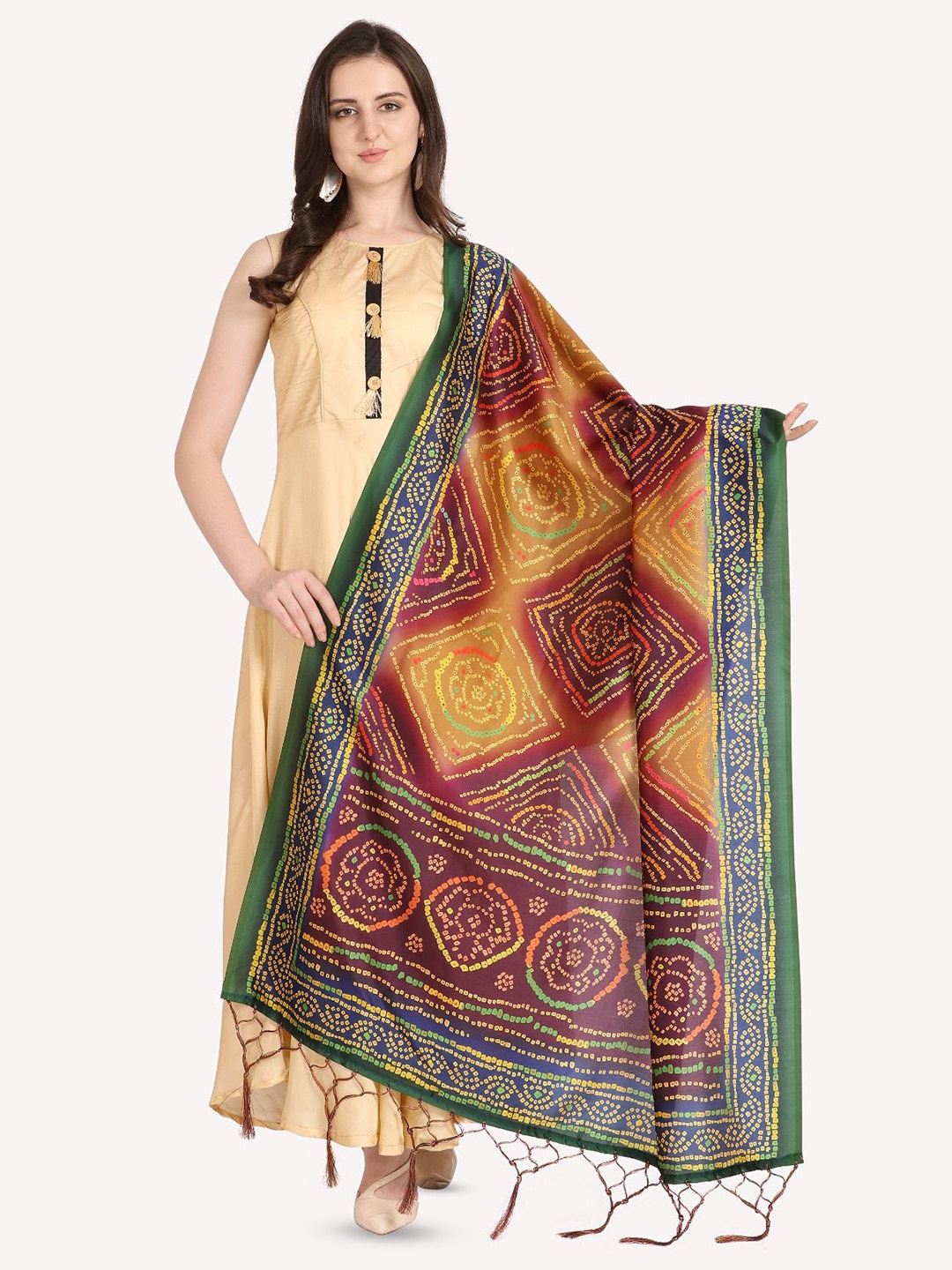 

Kaizen TEXO FAB Ethnic Motifs Digital Printed Assam Silk Dupatta, Green
