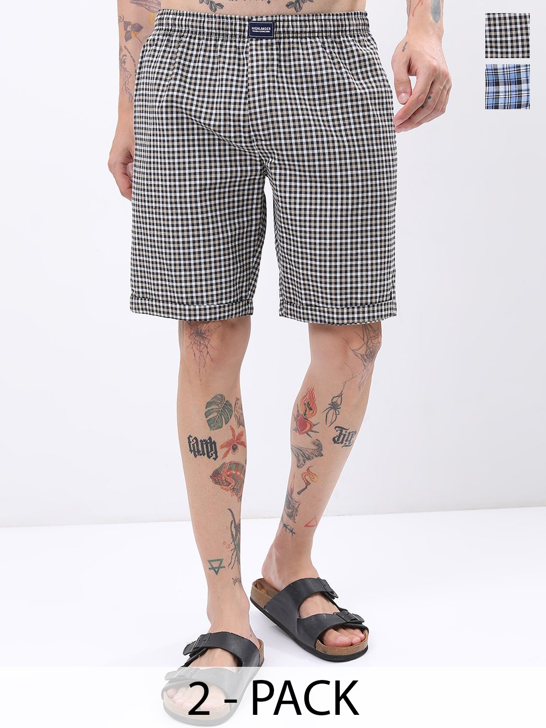 

HIGHLANDER Men Checked Shorts, Blue