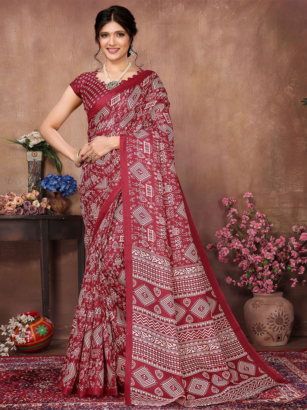 

KALINI Ethnic Motifs Art Silk Mysore Silk Saree, Red