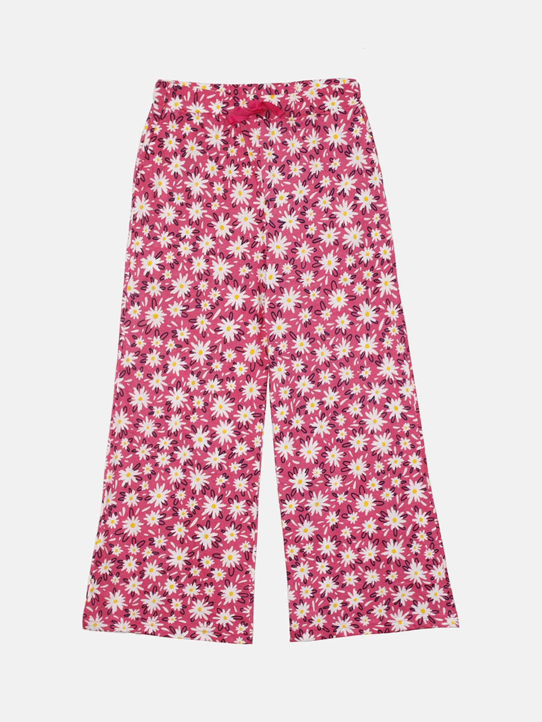 

KiddoPanti Girls Floral Printed Cotton Flared Lounge Pants, Pink