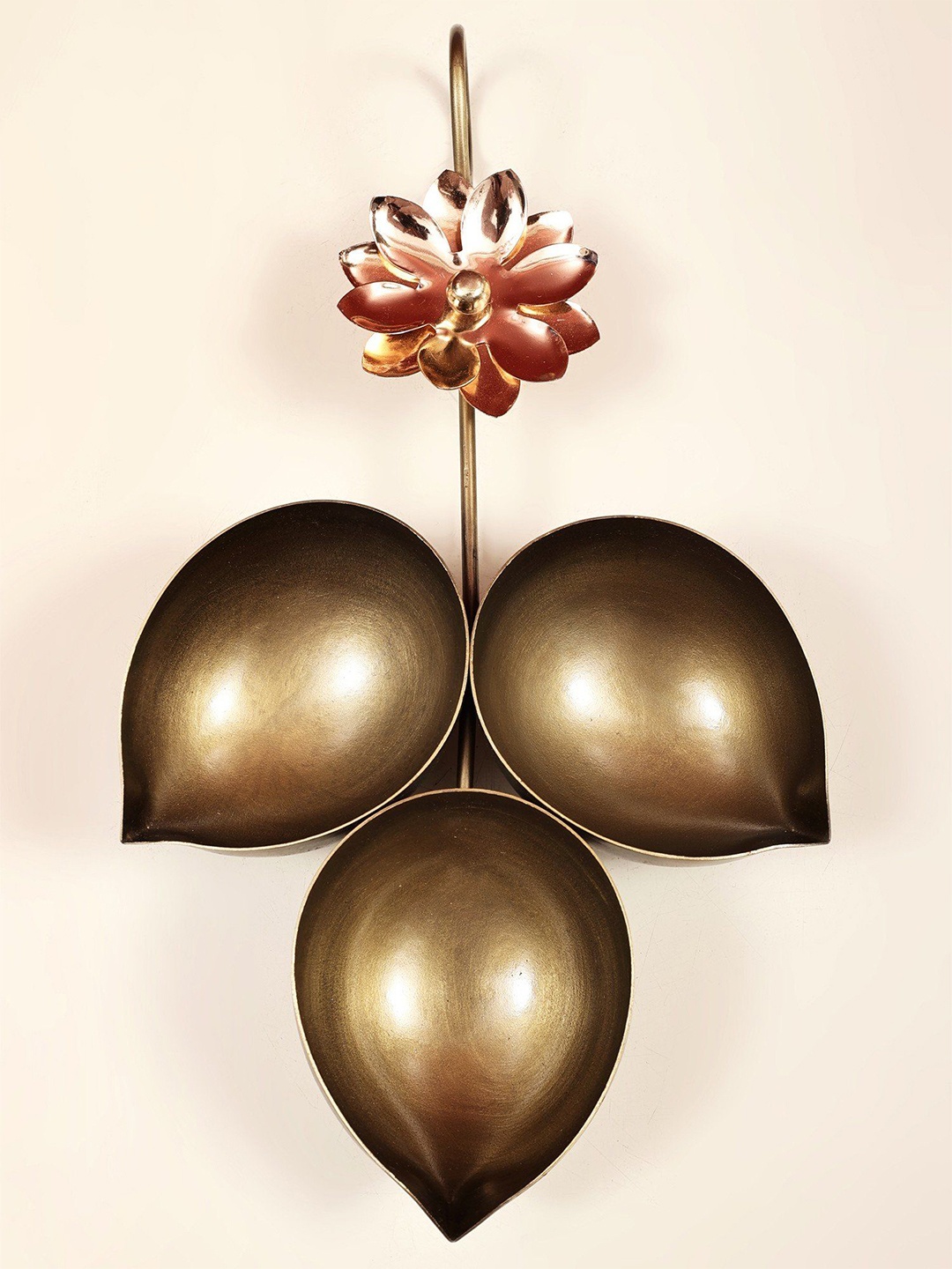 

Exotic India Decorative 3 Diya with Handle, Brown