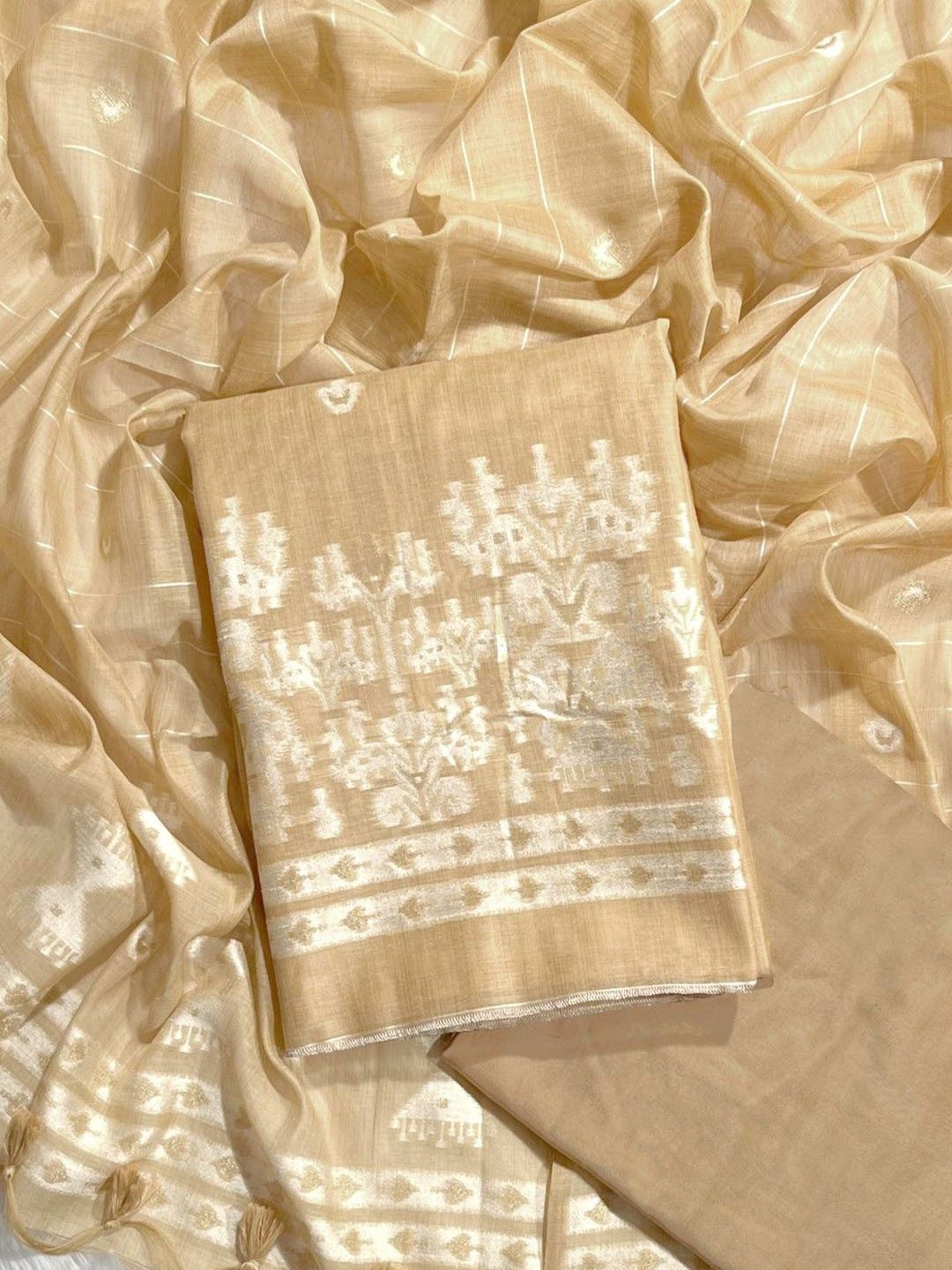 

ZARIMO Ethnic Motifs Woven Design Pure Cotton Unstitched Dress Material, Yellow