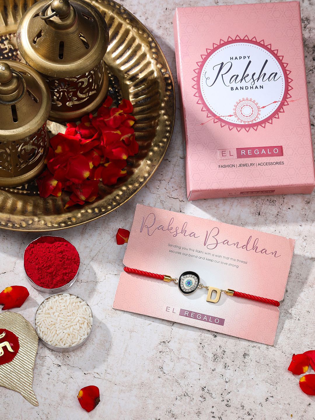 

EL REGALO Evil Eye Charm Rakhi Gift Set, Red
