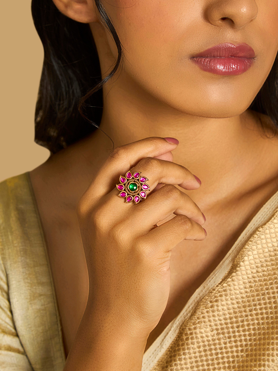 

Kushal's Fashion Jewellery Gold Plated & Stone Studded Finger Ring