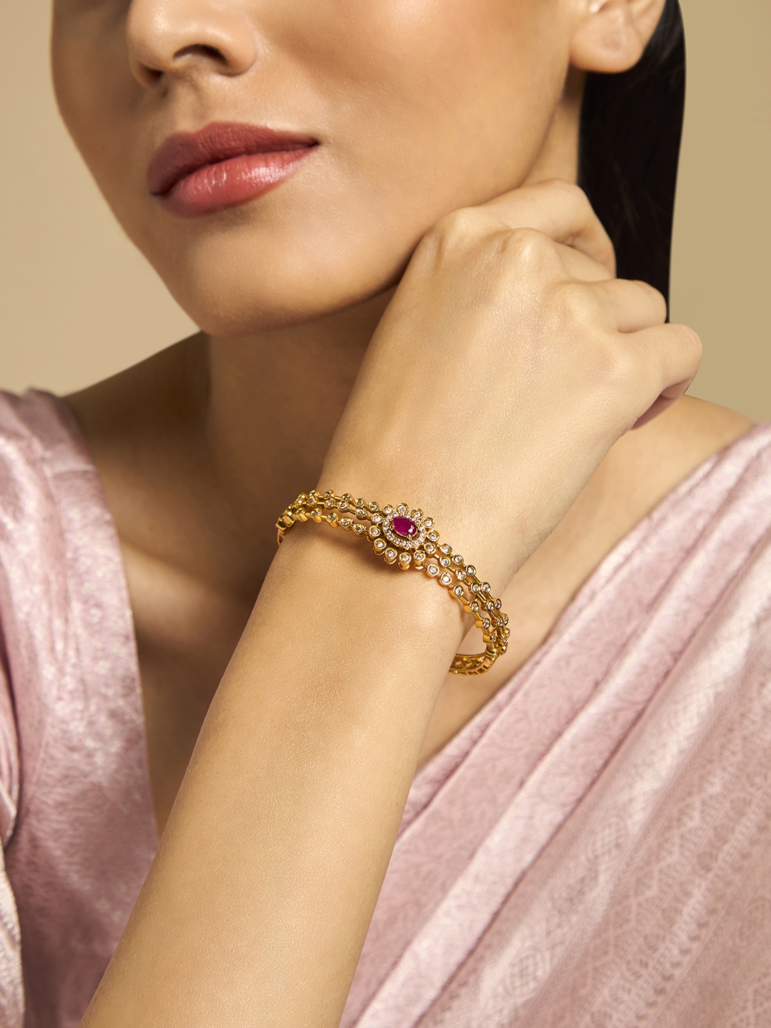 

Kushal's Fashion Jewellery Gold-Plated Antique Cubic Zirconia Kada Bracelet
