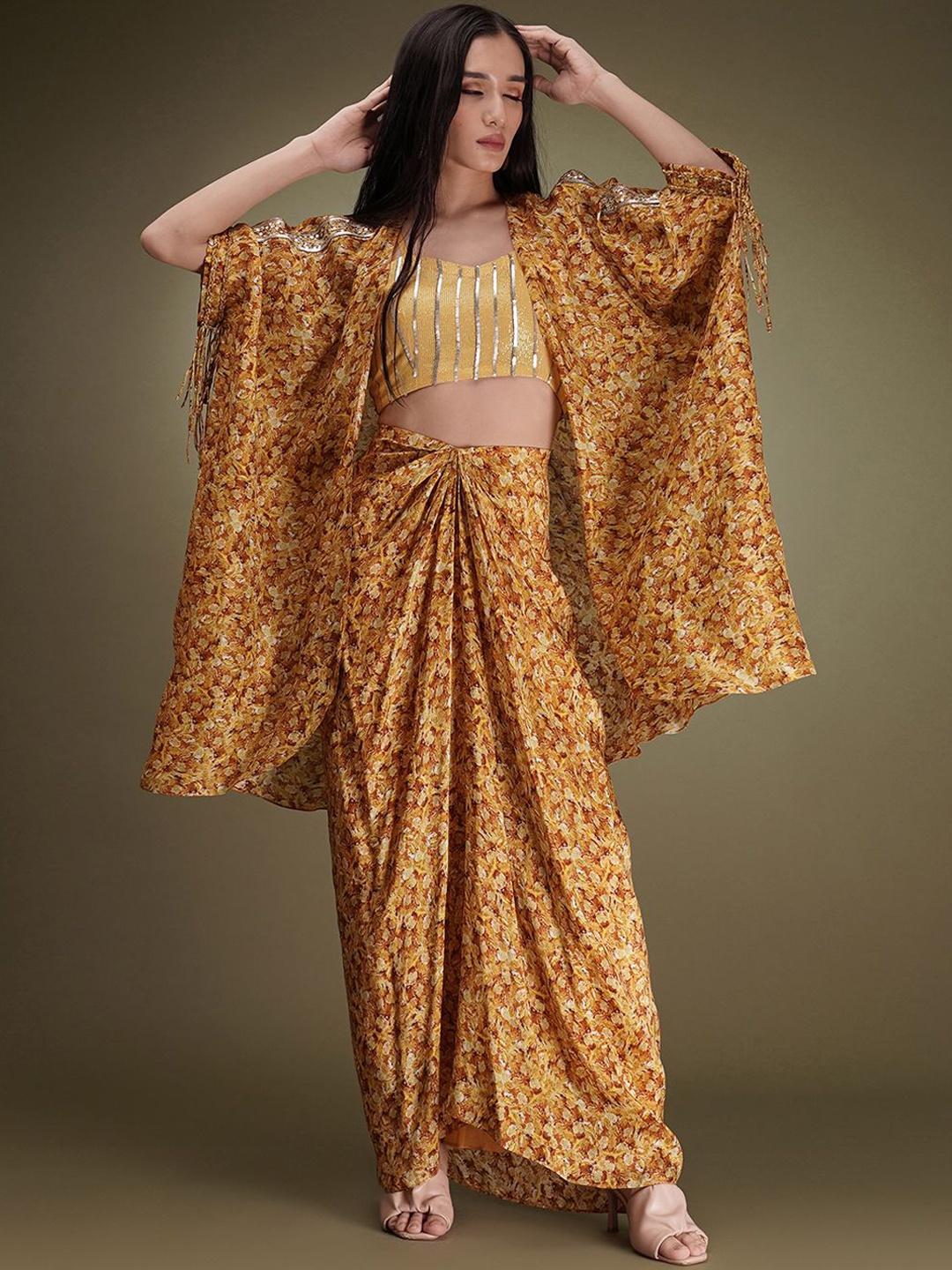 

Breathe by Aakanksha SinghTop With Coat & Maxi Skirt, Mustard