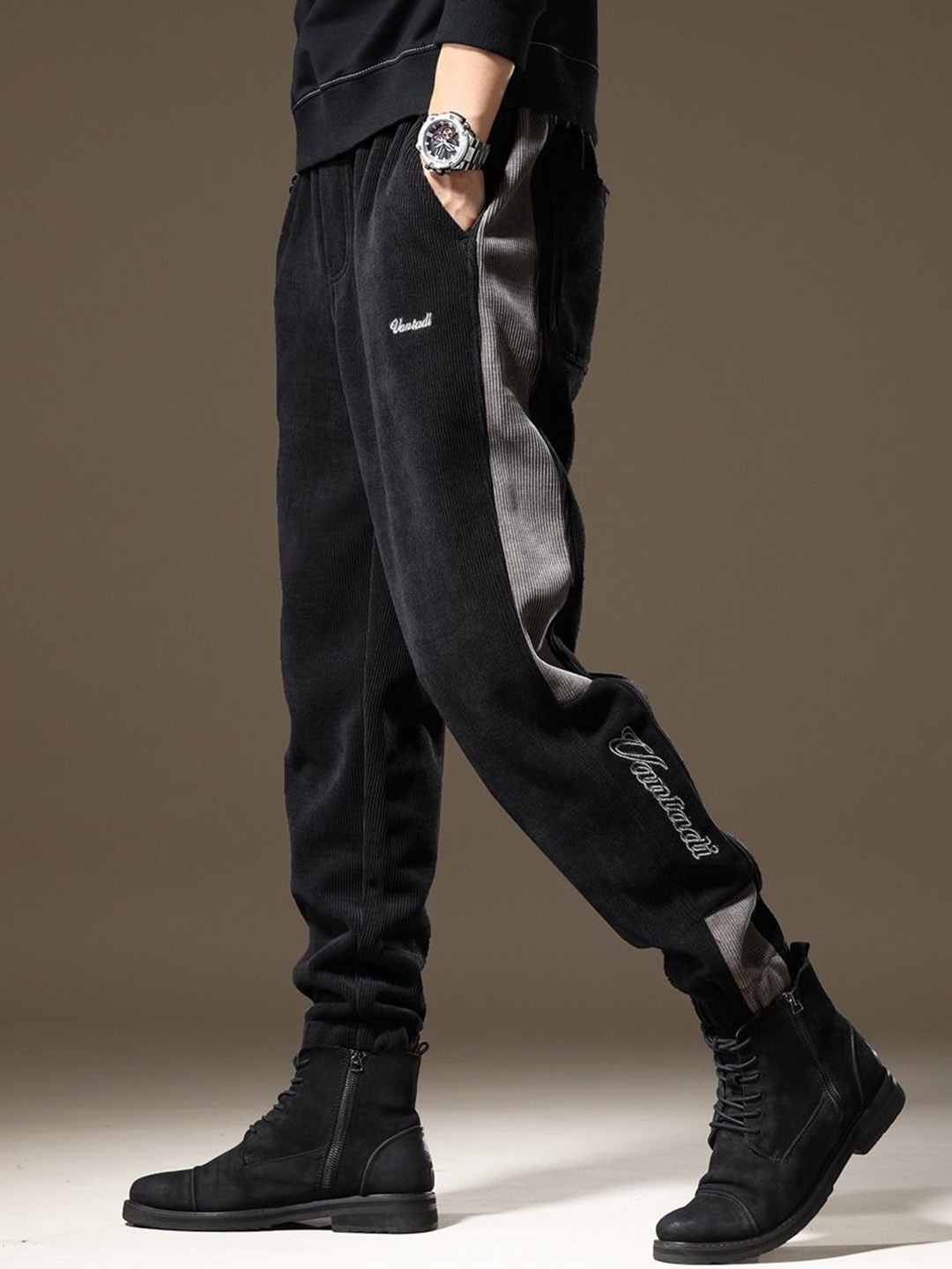

StyleCast Men Slim Fit Mid-Rise Joggers Trousers, Black