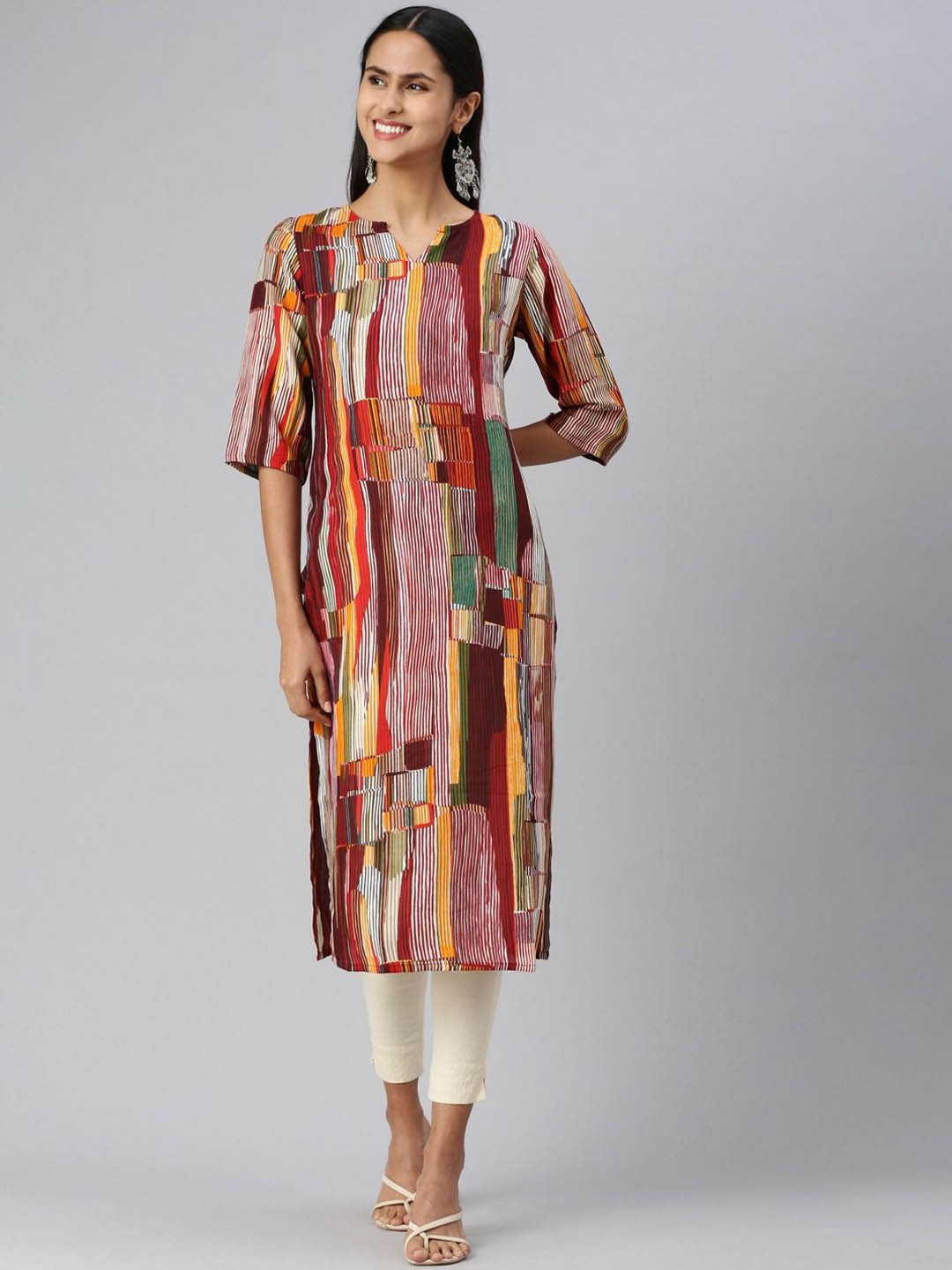 

Shaily Striped Straight Kurta, Brown