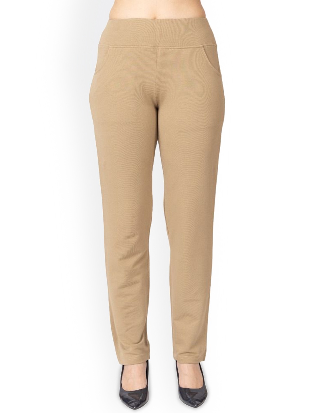 

TWENTY ME Women Textured Comfort High-Rise Easy Wash Trousers, Camel brown