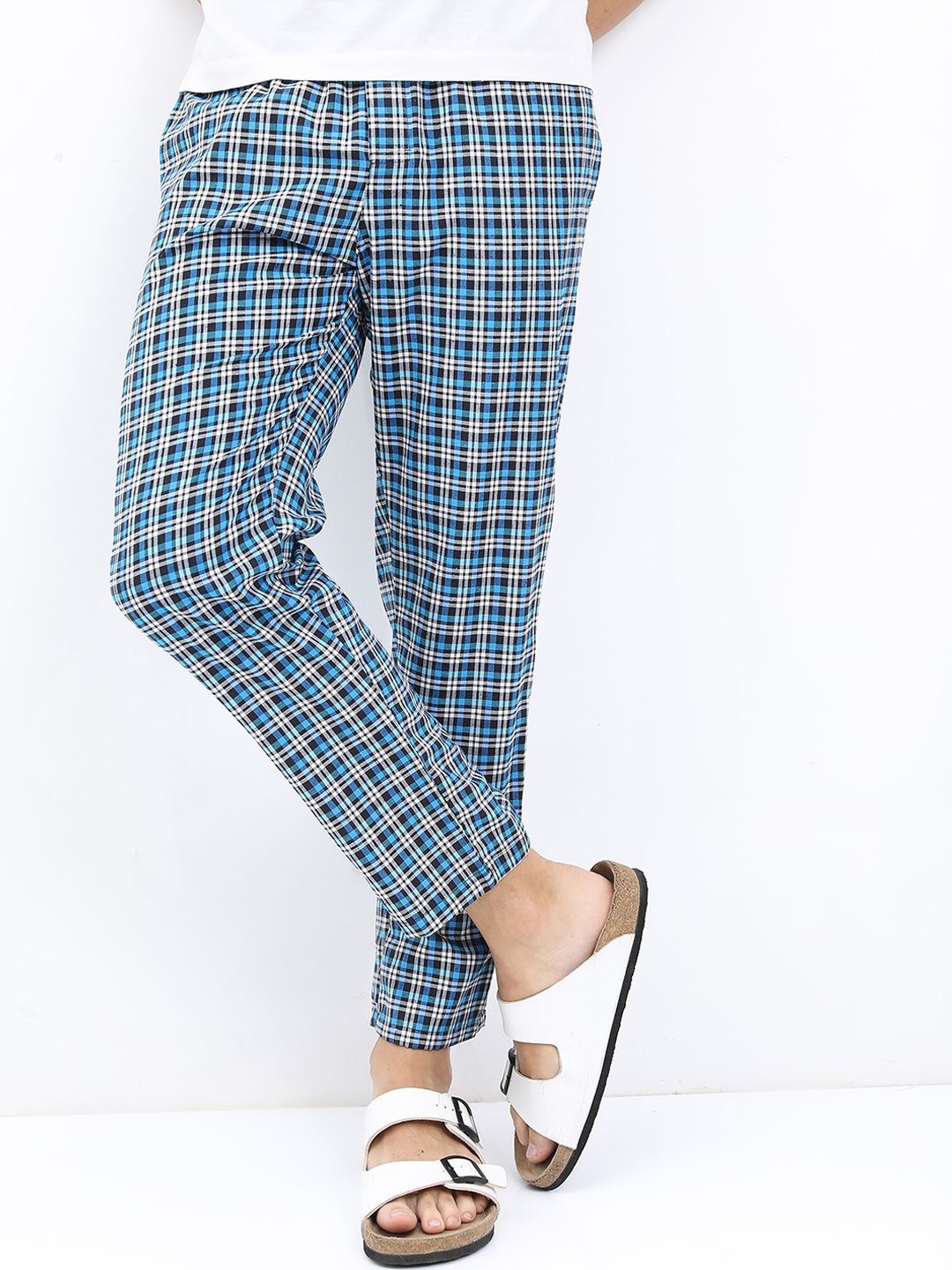 

HIGHLANDER Men Checked Lounge Pants, White