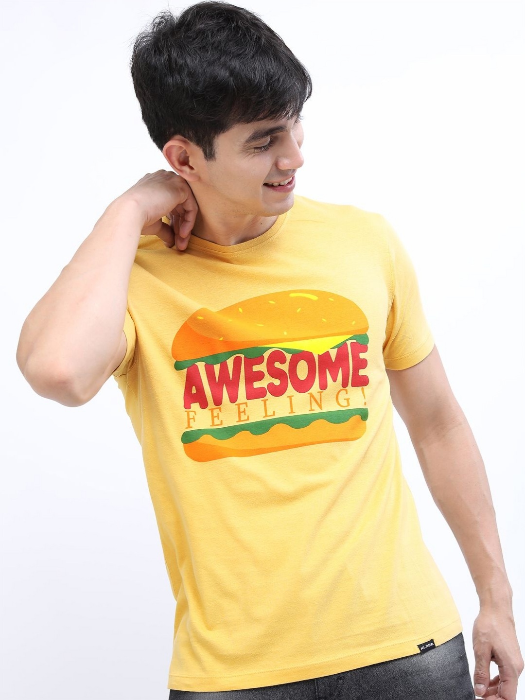 

HIGHLANDER Men Typography Printed High Neck Slim Fit T-shirt, Yellow