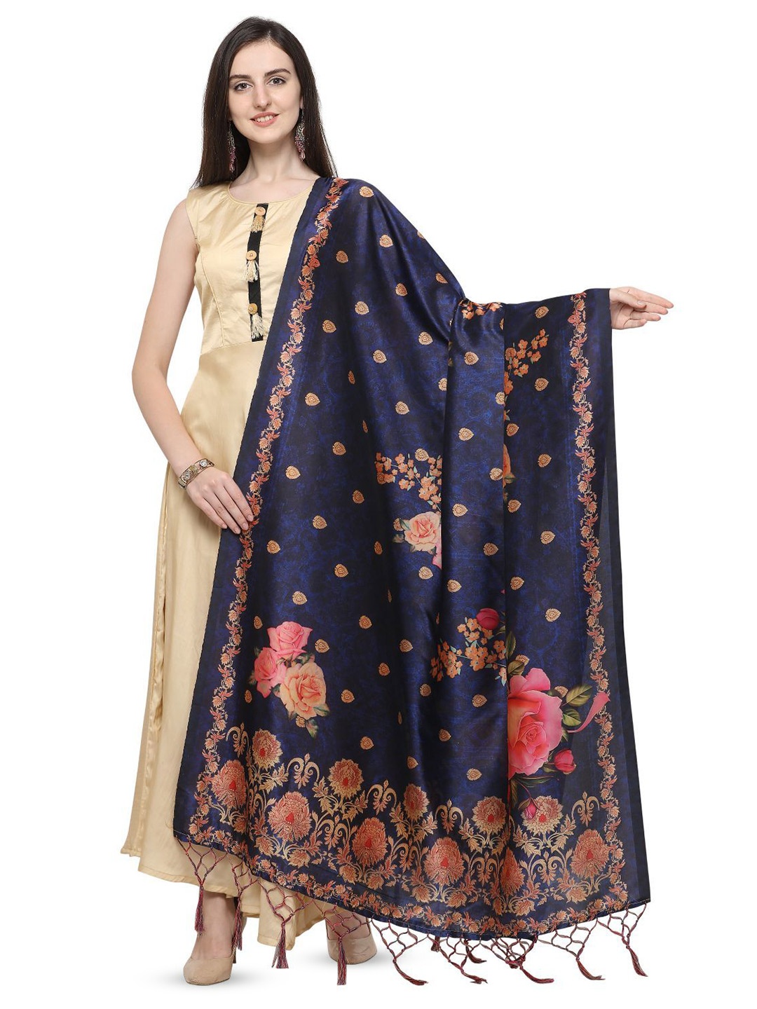 

Kaizen TEXO FAB Ethnic Motifs Digital Printed Assam Silk Dupatta, Blue