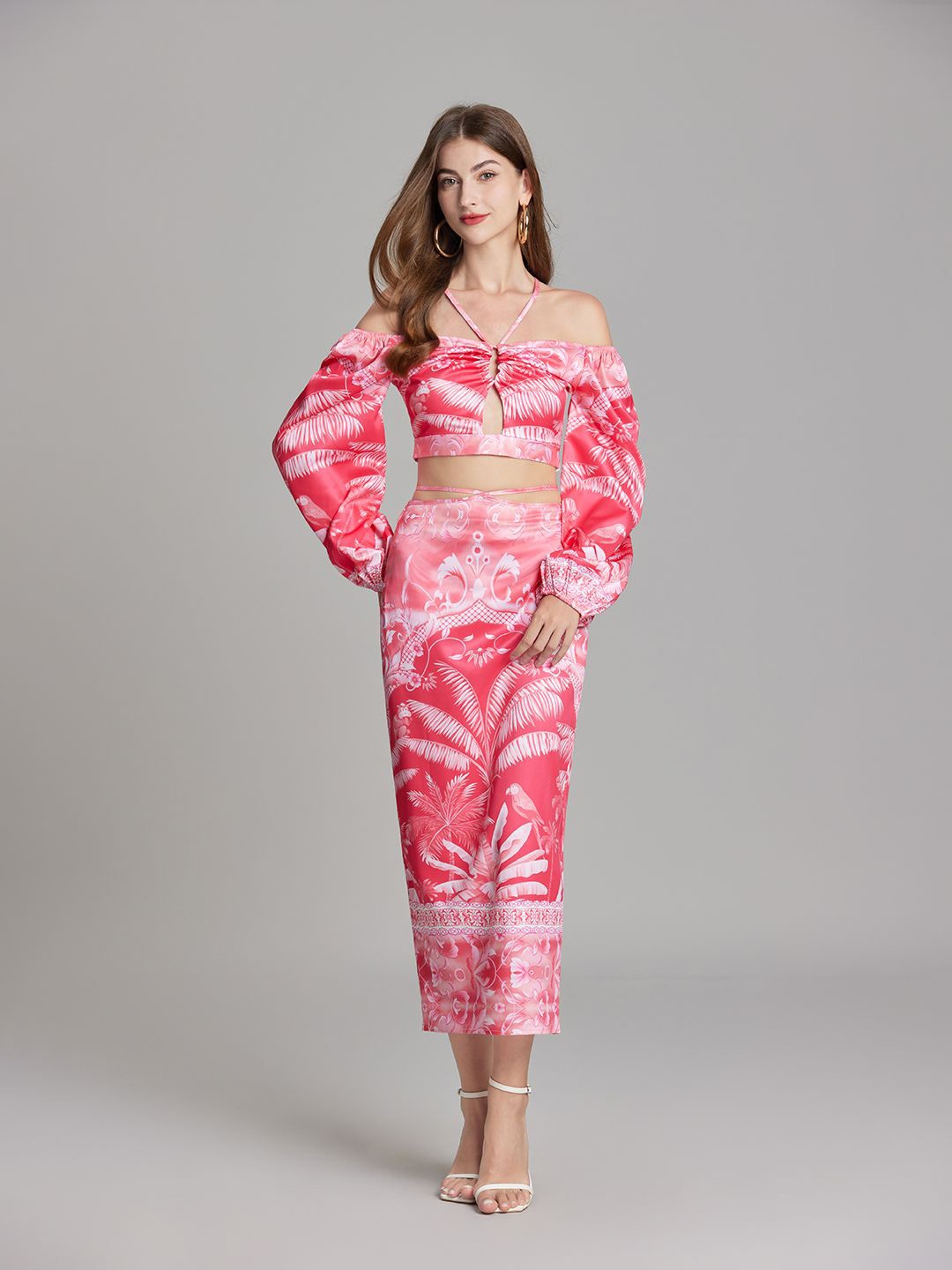 

JC Collection Printed Top With Skirt, Red