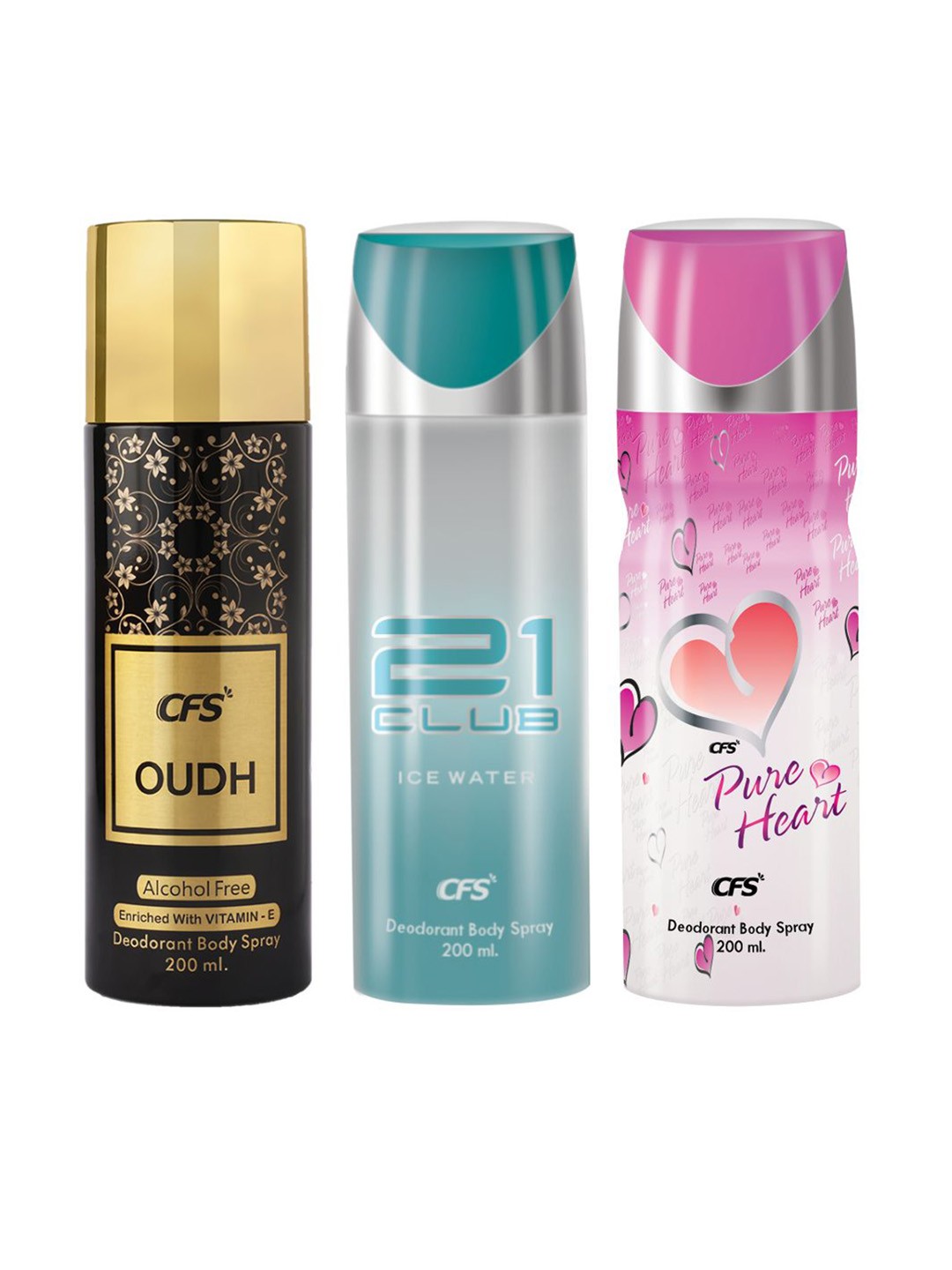 

CFS Pure Heart- 21 Club-OUDH Set Of 3 Deodorant Body Spray-200ML Each, Blue