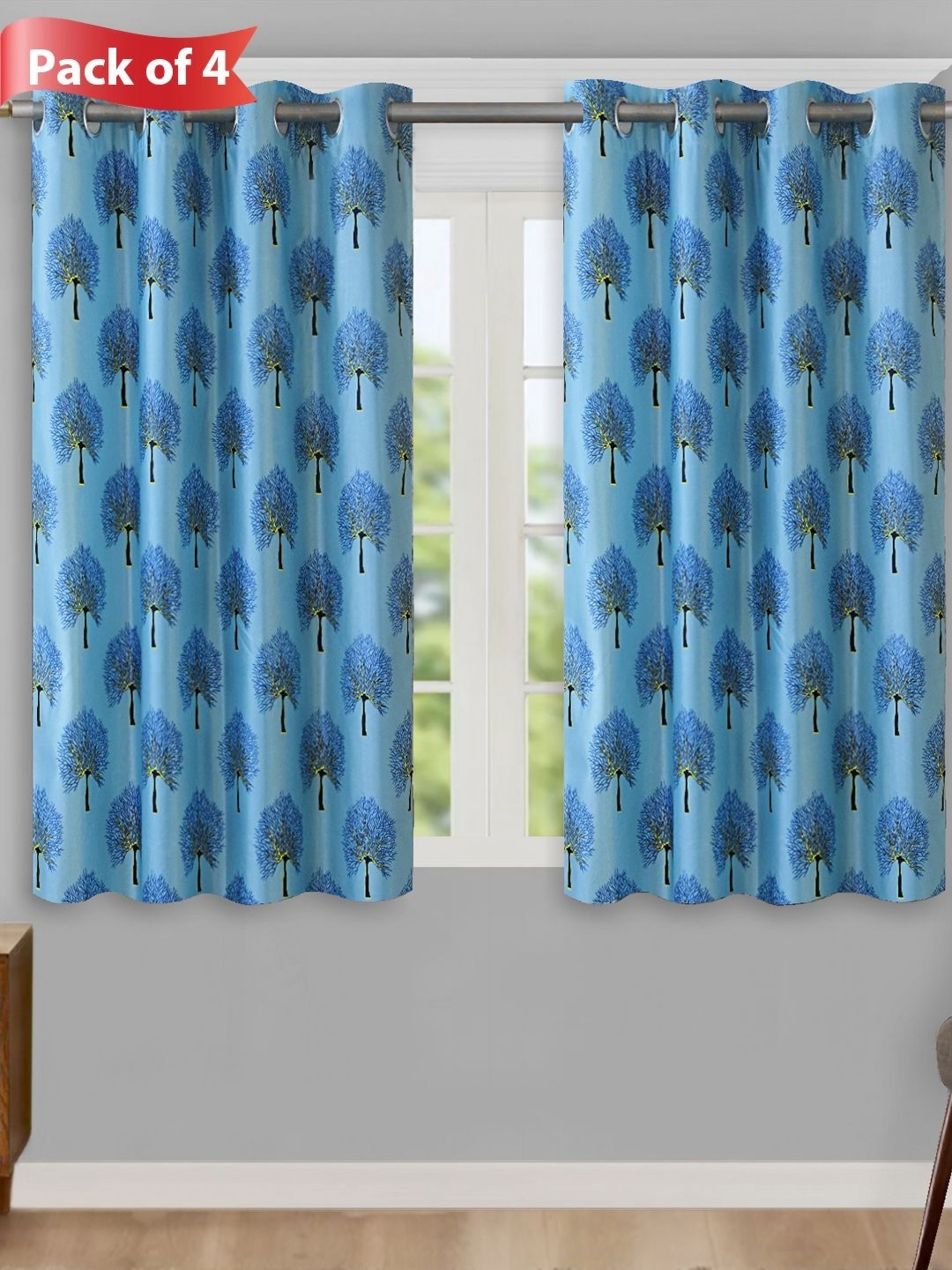 

Aura Blue & Black Set of 4 Floral Window Curtains
