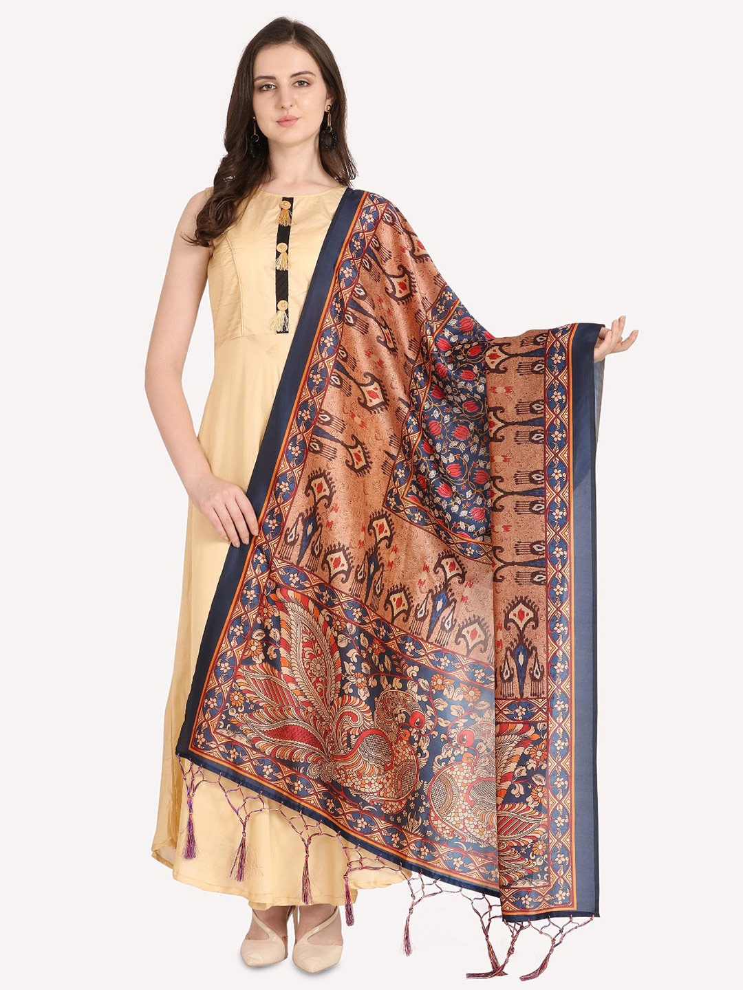 

Kaizen TEXO FAB Ethnic Motifs Digital Printed Assam Silk Dupatta, Navy blue