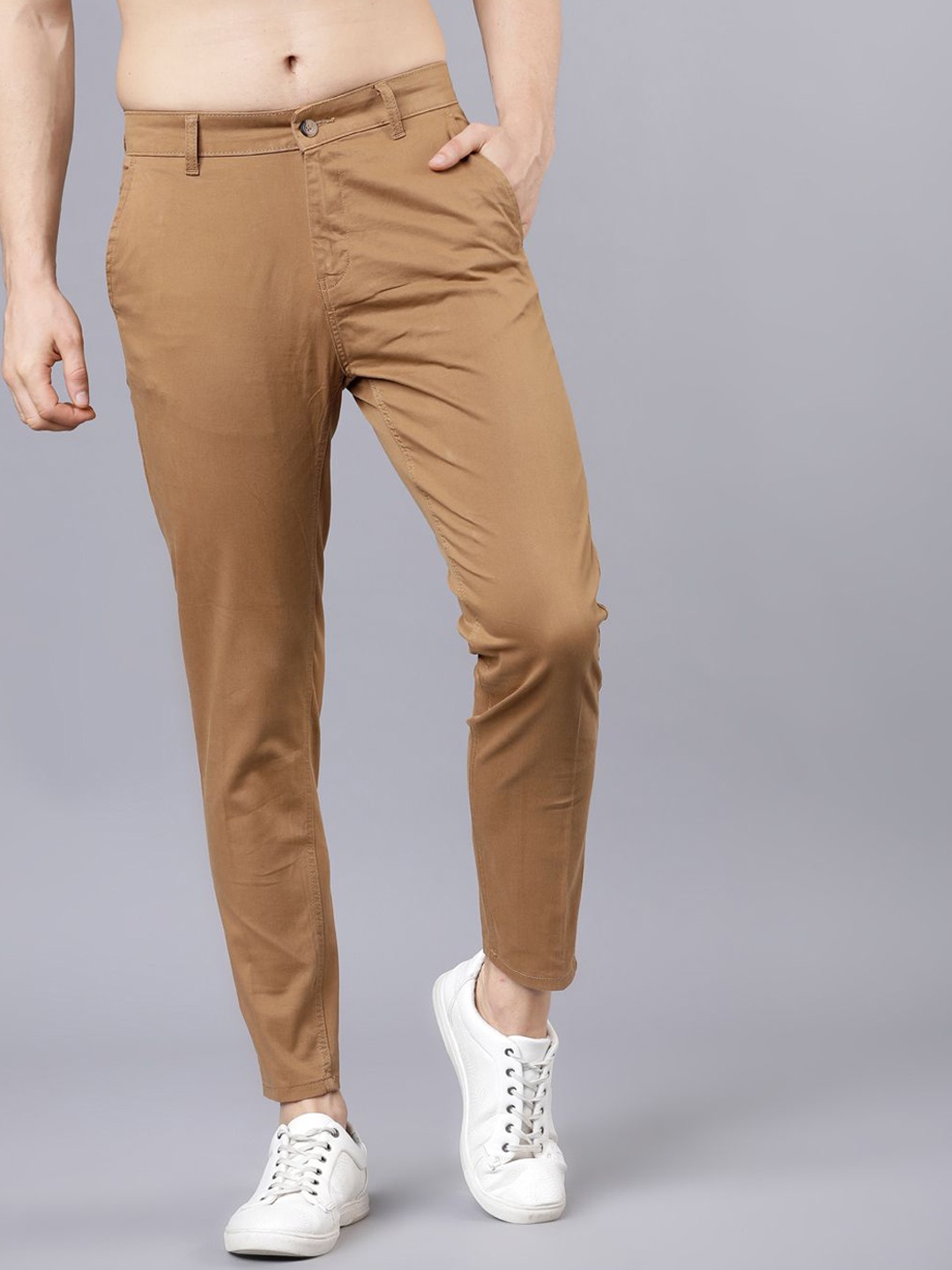

HIGHLANDER Men Tapered Fit Chinos Trousers, Beige