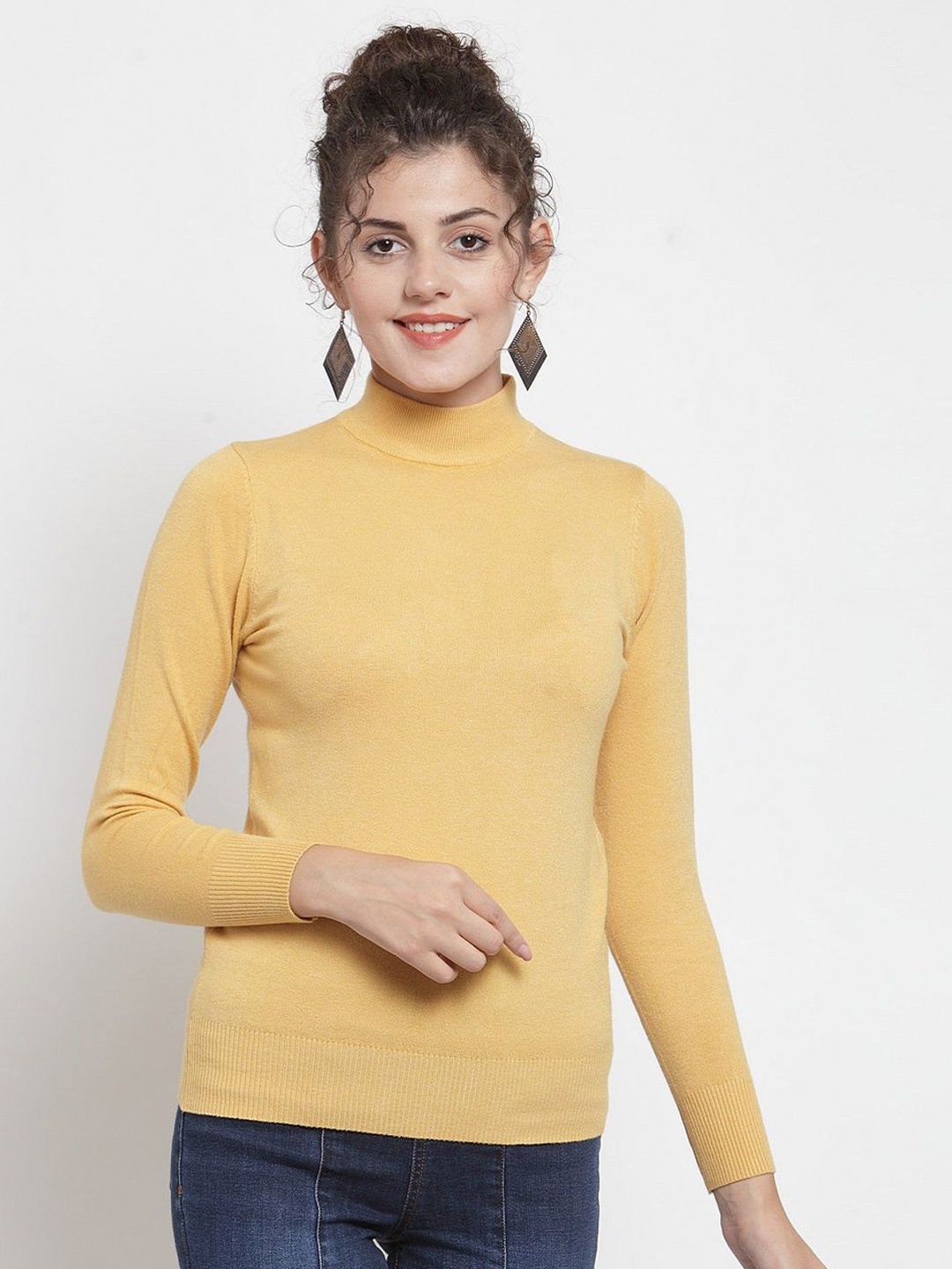 

Global Republic Women Solid High Neck Top, Yellow