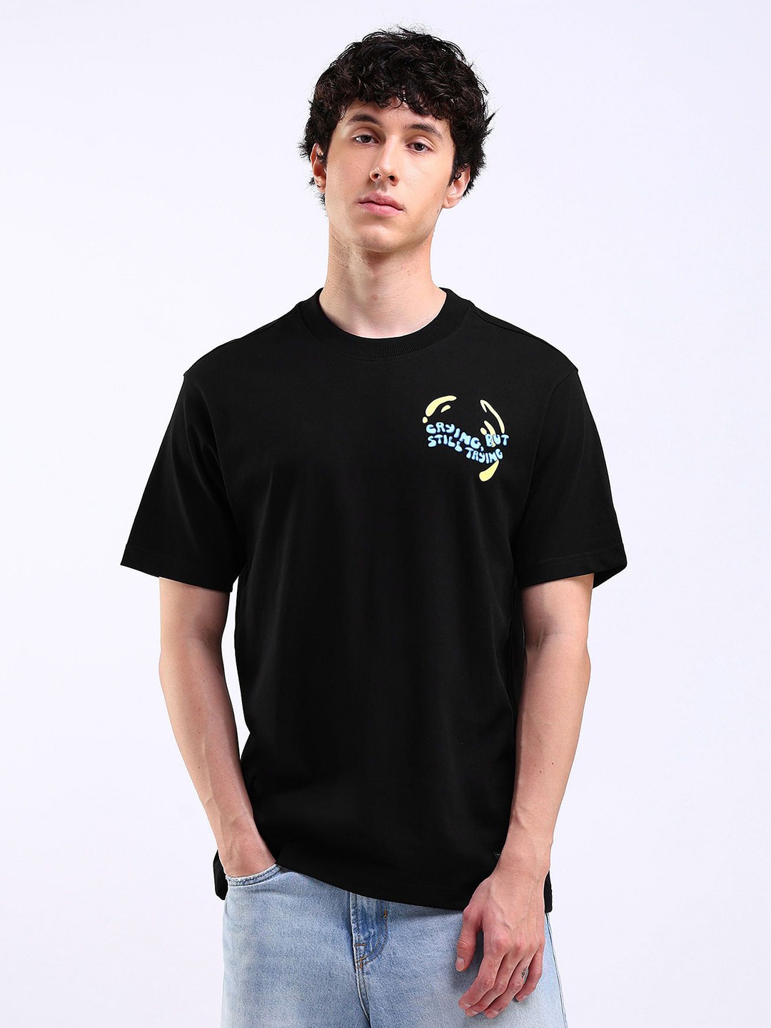 

Flying Machine Men Printed Pockets T-shirt, Black