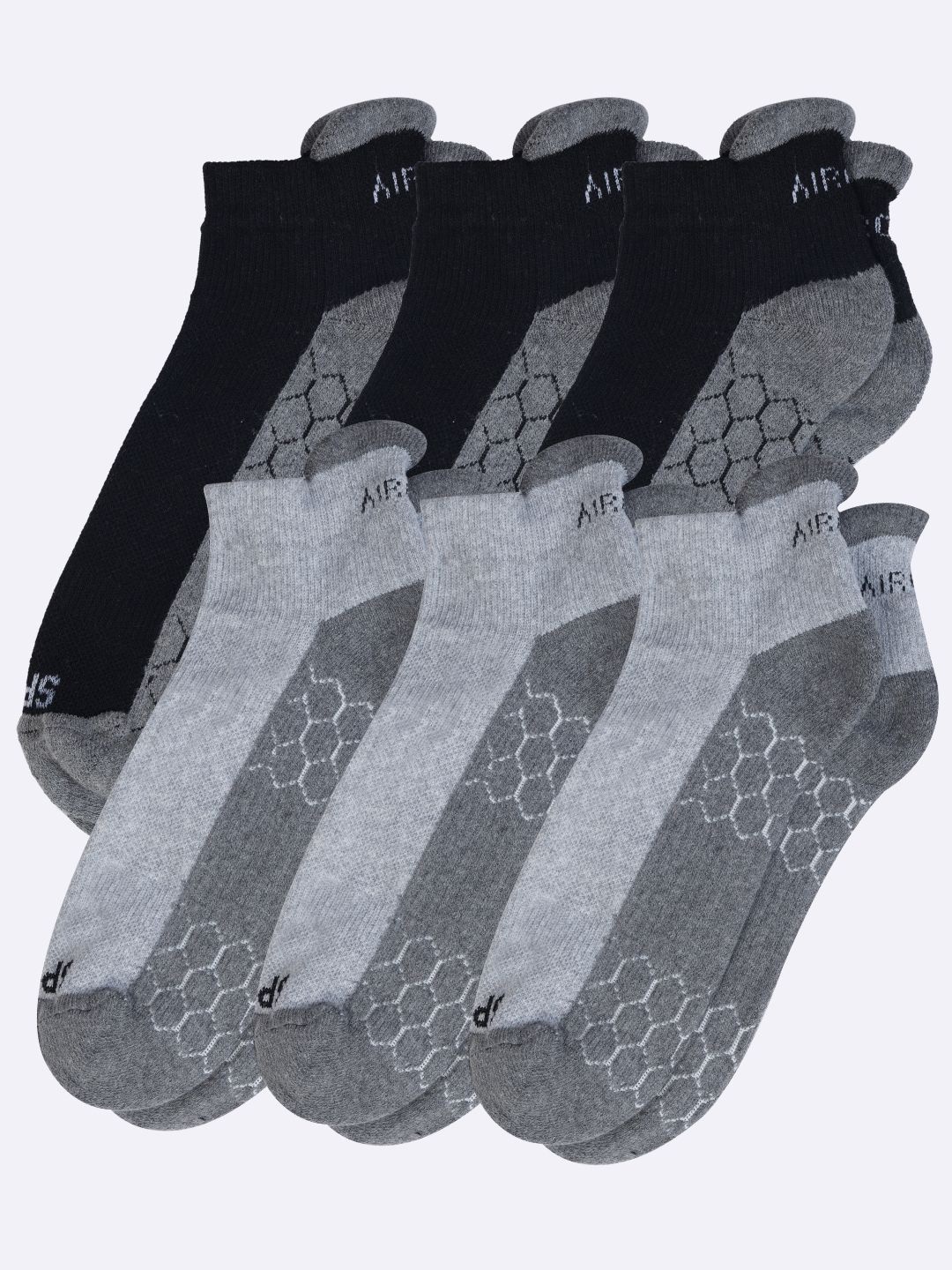 

AIR GARB Pack Of 6 Colourblocked Ankle Length Socks, Black