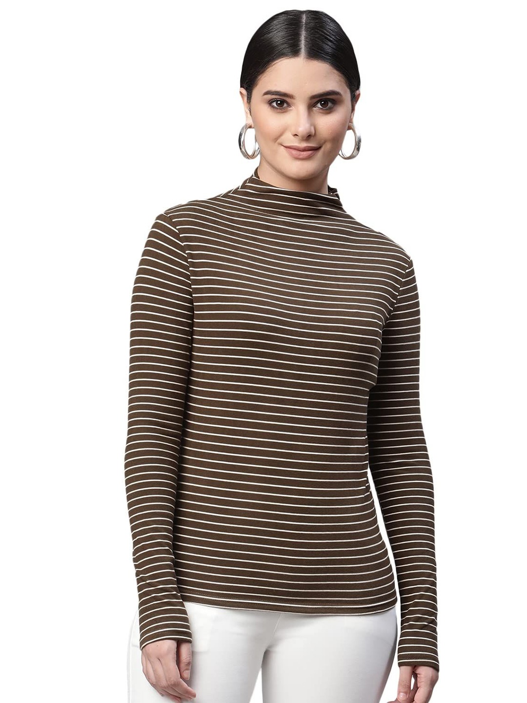 

Global Republic Women Striped High Neck Top, Multi