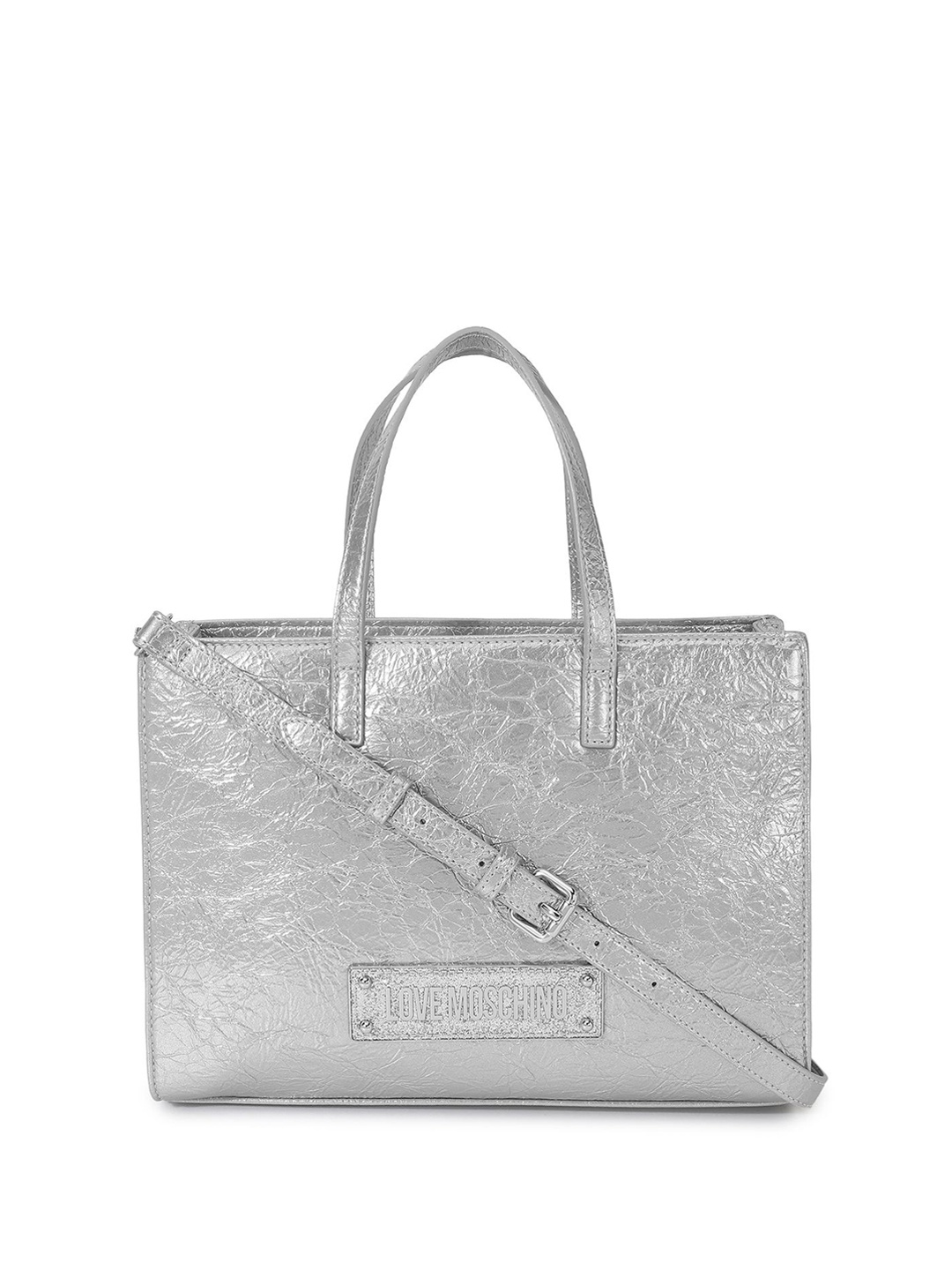 

LOVE MOSCHINO Animal Textured PU Oversized Shopper Handheld Bag with Quilted, Silver