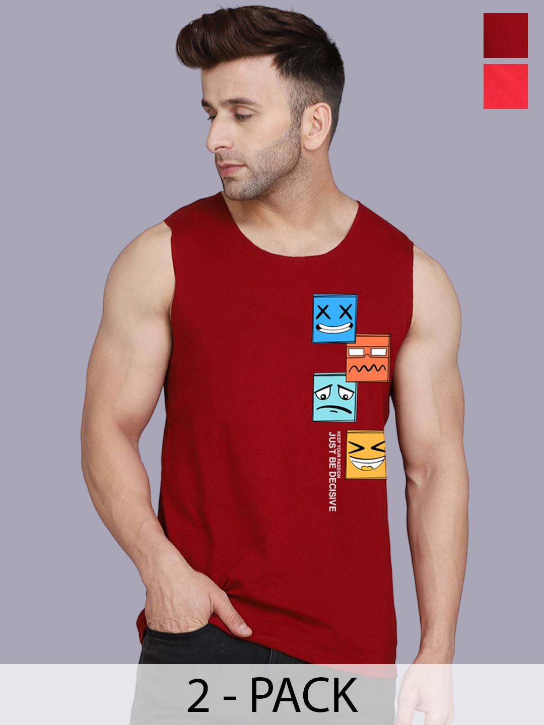 

SLOWLORIS Pack Of 2 Printed Cotton Gym Vests, Black