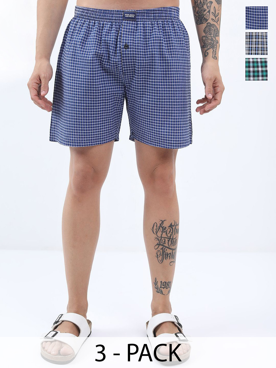 

HIGHLANDER Pack Of 3 Checked Boxers HIGHLANDER Men Pack Of 3 Boxer, Blue