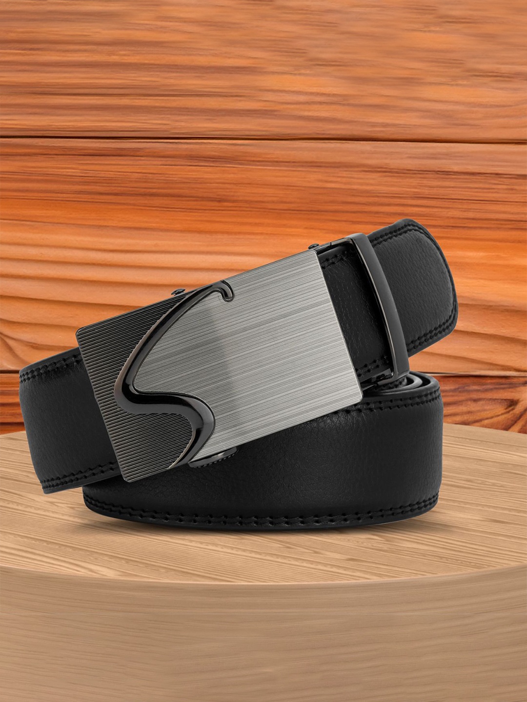 

WINSOME DEAL Men Textured Slider Buckle Closure Formal Belt, Black